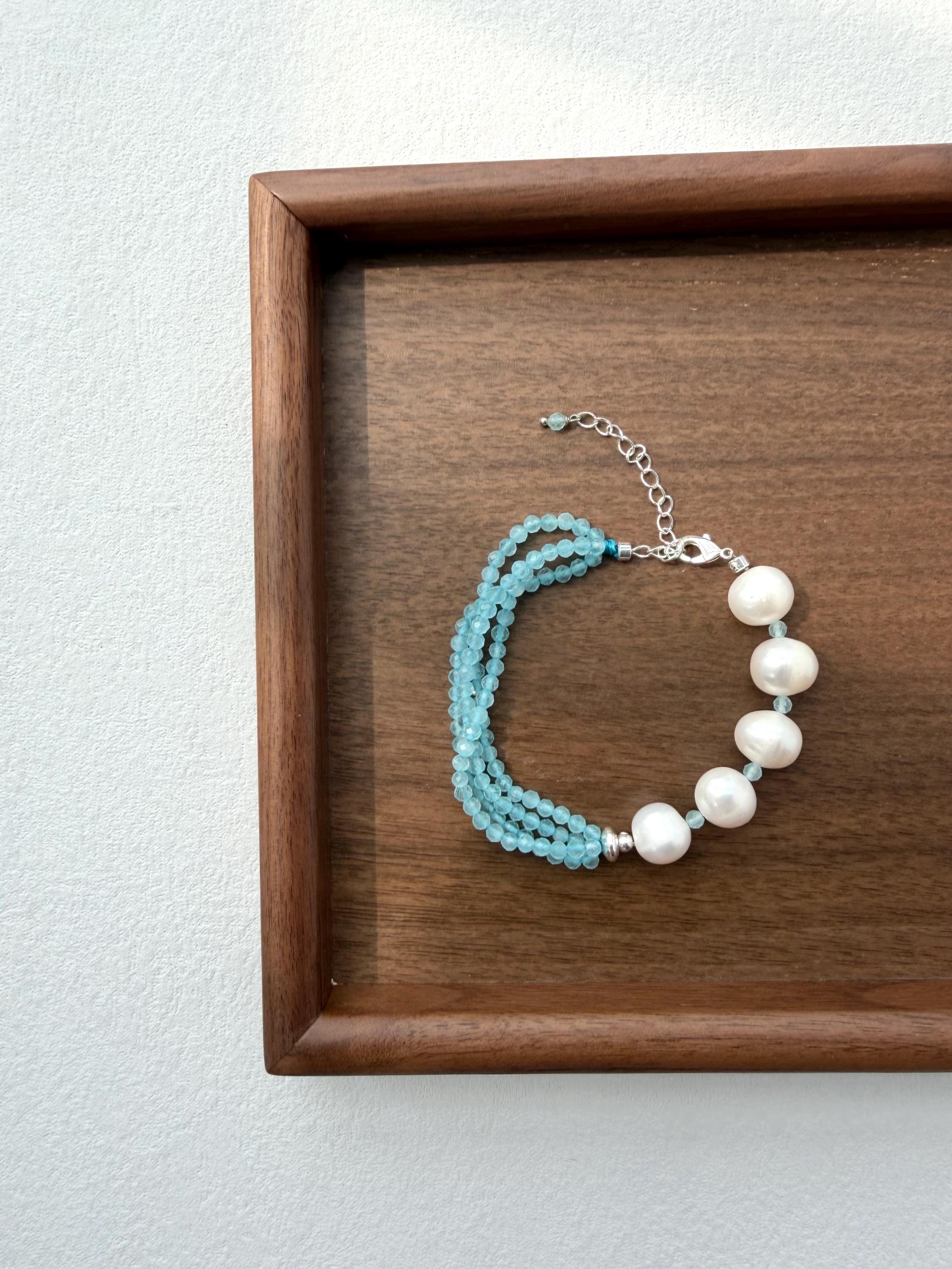 Blue Cat Eye Bracelet Baroque Pearl Quartz Summer Beach Elegant