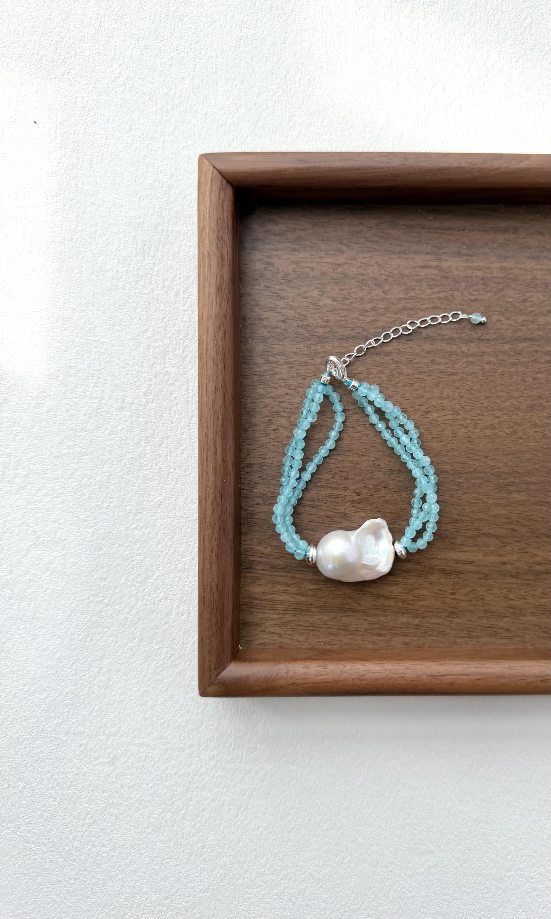 Layered Blue Cat Eye Bracelet Baroque Pearl Summer Beach Elegant