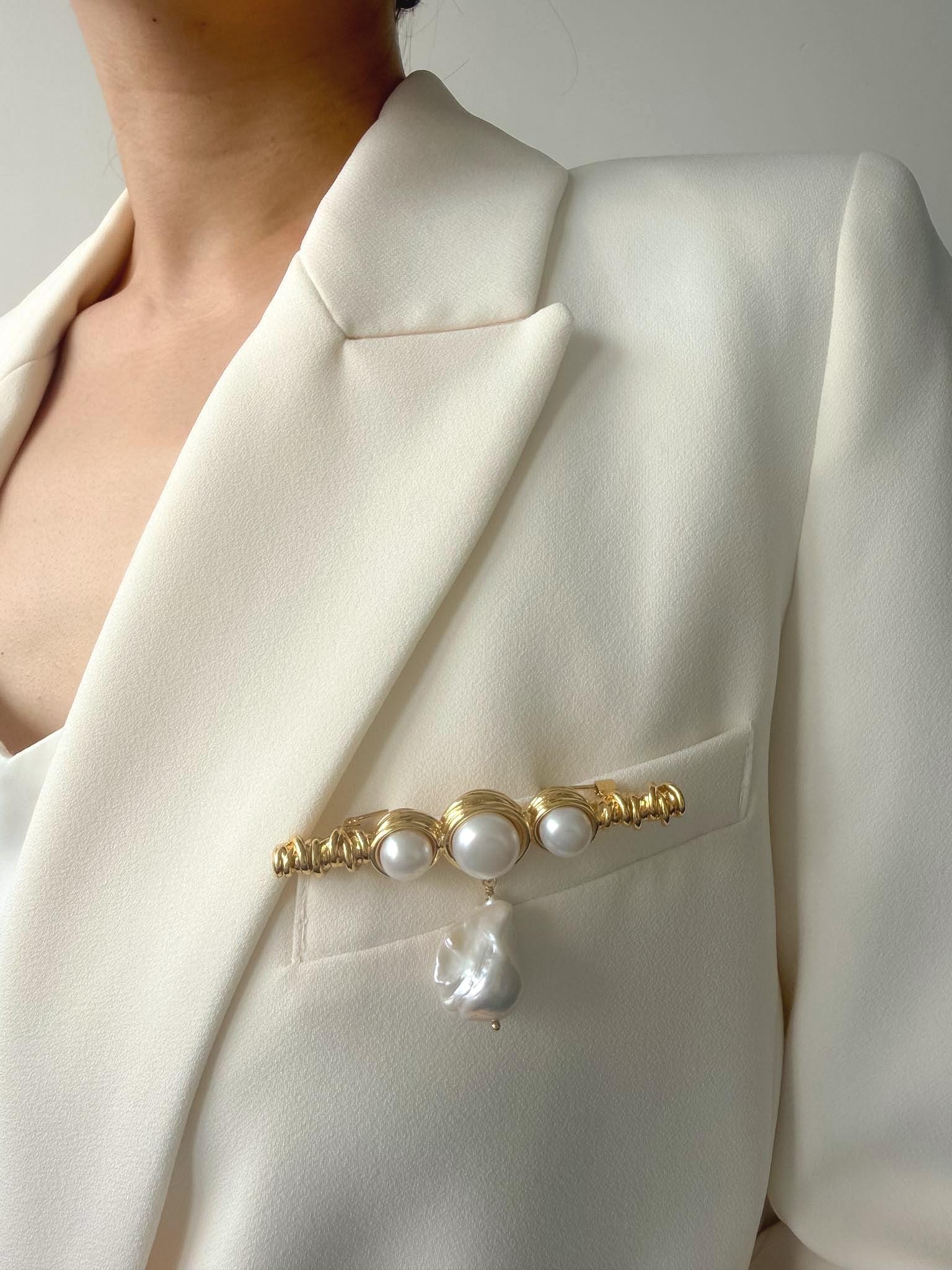 Baroque Pearl Brooch: 18K Gold Plated Lapel Pin, Statement Accent