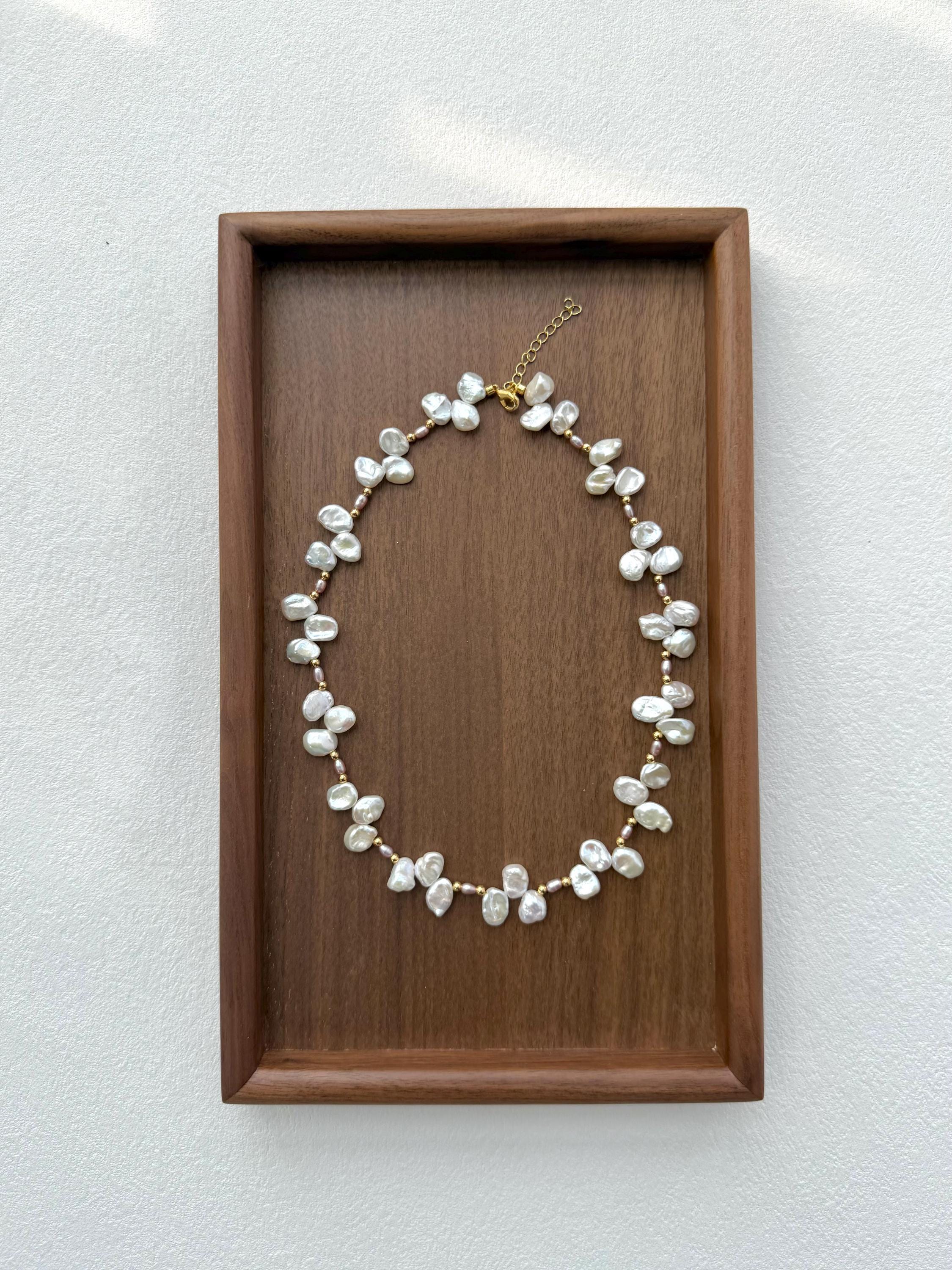Baroque Keshi Pearl Necklace Floral Design Pink Accent Romantic