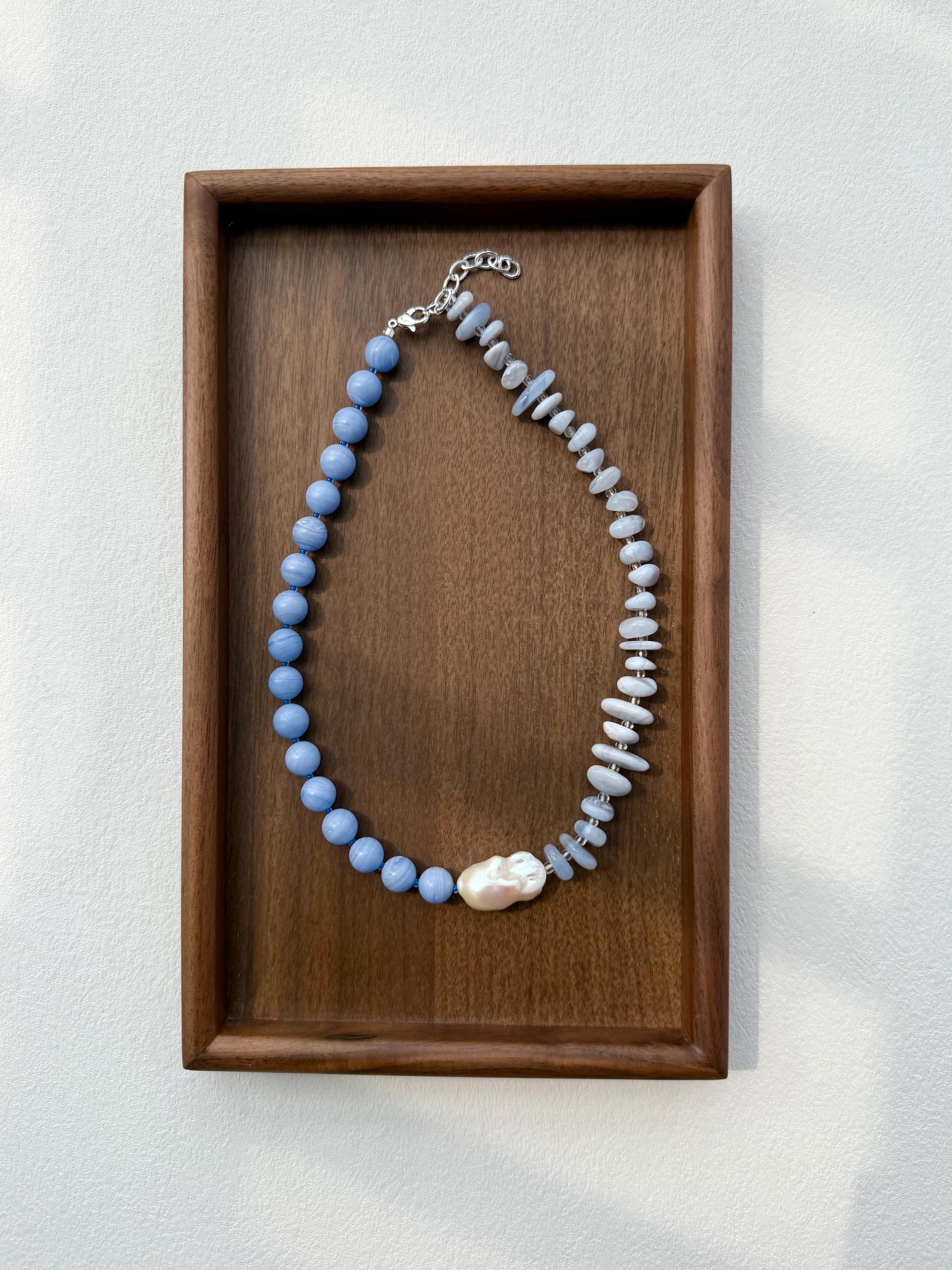 Ocean Inspired Blue Agate Necklace Baroque Pearl Quartz Summer Beach Elegant