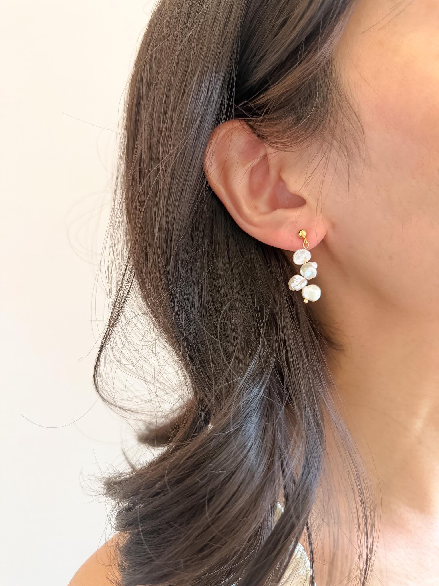Keshi Pearl Cascade Earrings Flat Freshwater Pearls French Minimalist