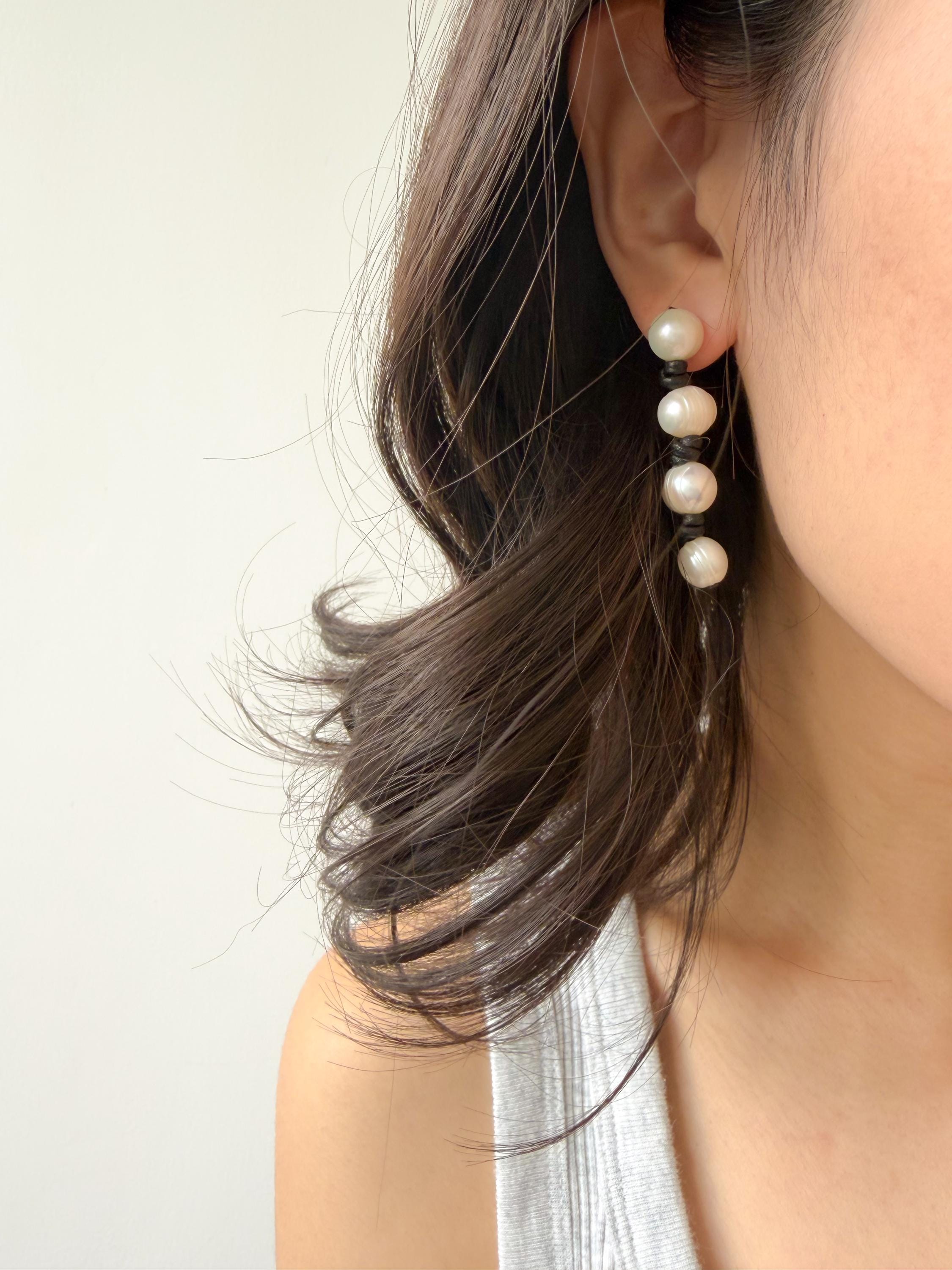 Freshwater Pearl Drop Earrings Black Accent Dangle Earrings Modern