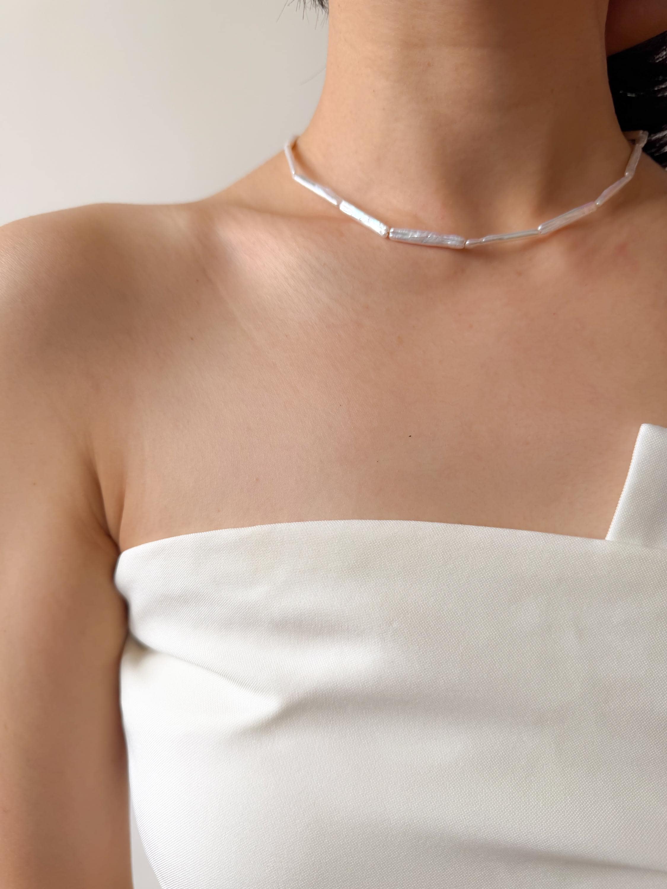 Modern Stick Keshi Pearl Necklace, Freshwater Baroque Pearls, Contemporary Jewelry, Adjustable Length
