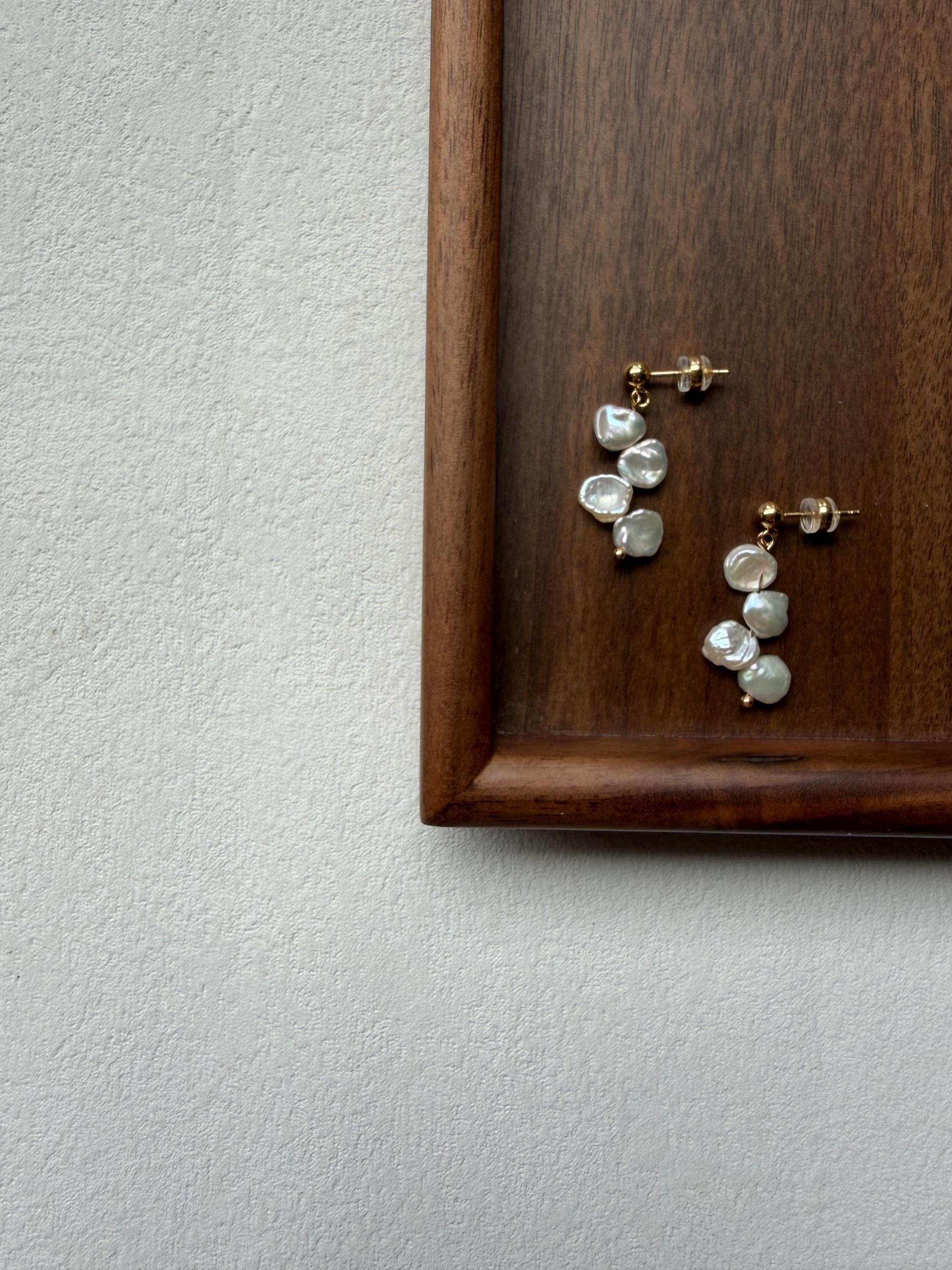 Keshi Pearl Cascade Earrings Flat Freshwater Pearls French Minimalist