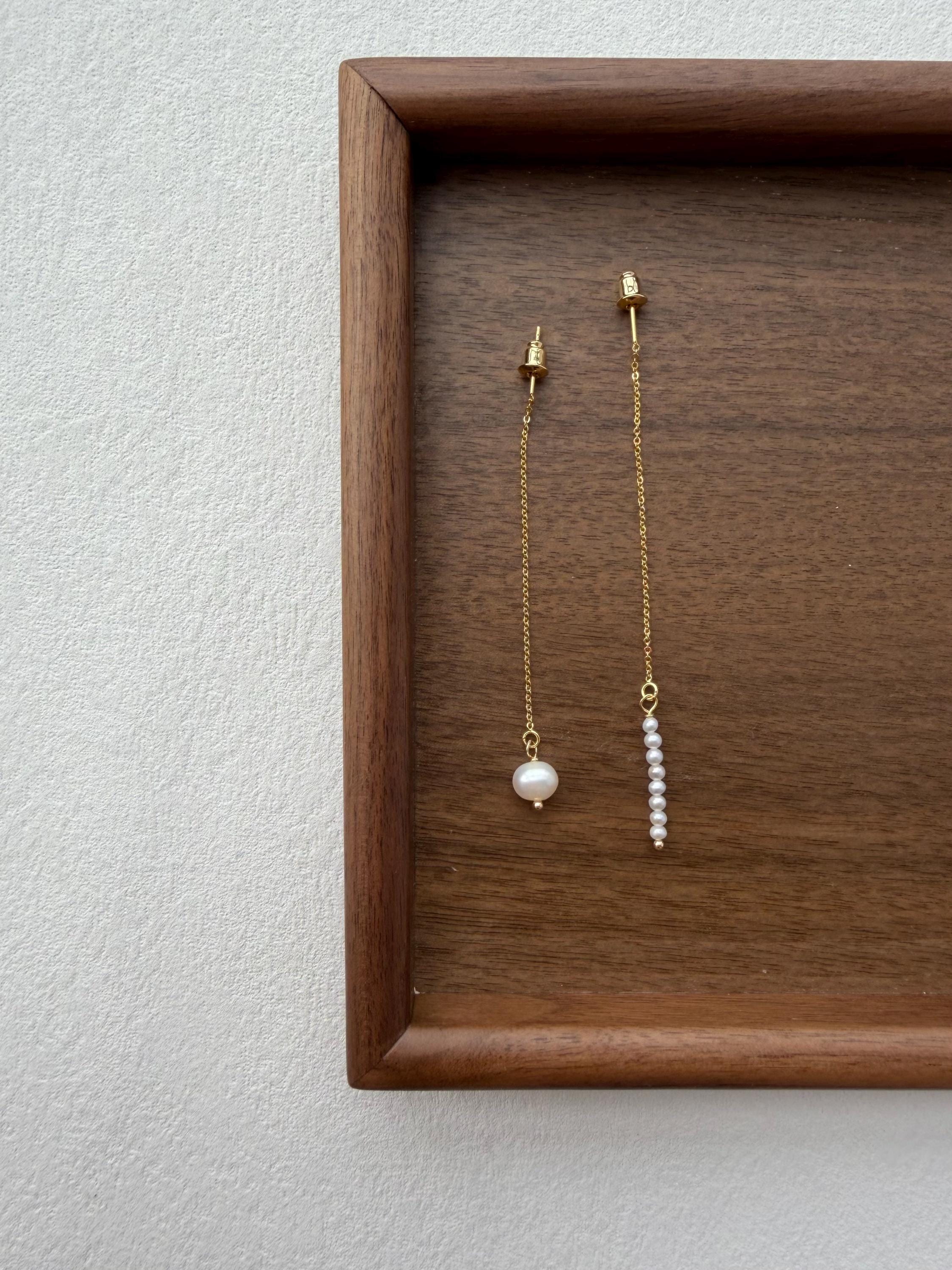 Asymmetrical Freshwater Pearl Threader Earrings – Dainty Gold Chain Drop Minimalist Jewelry