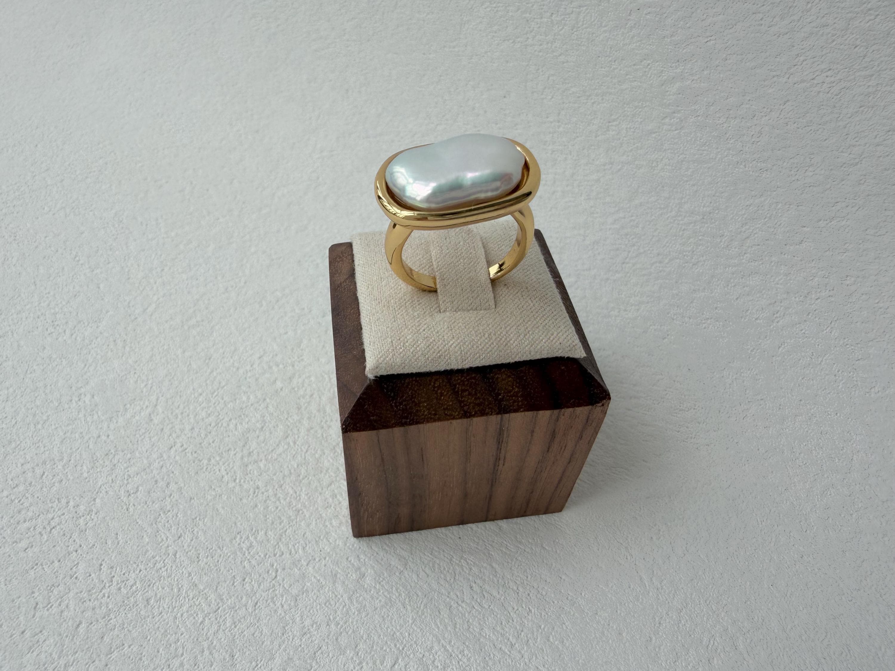 Baroque Keshi Pearl Ring, 18K Gold Plated, Adjustable Statement Ring, Everyday Wear