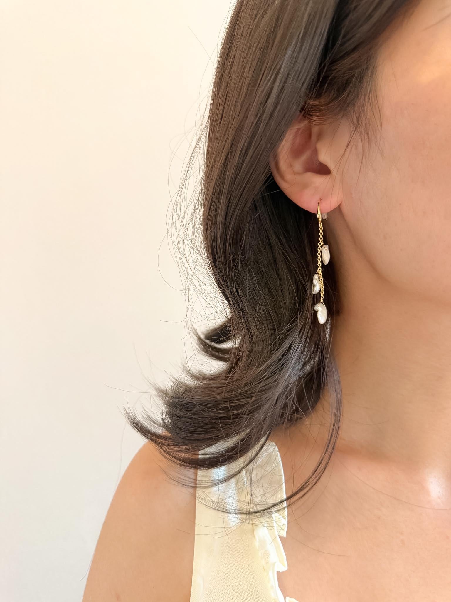 Petal Pearl Dangle Earrings, Gold-Toned Chain Keshi Pearl Drops