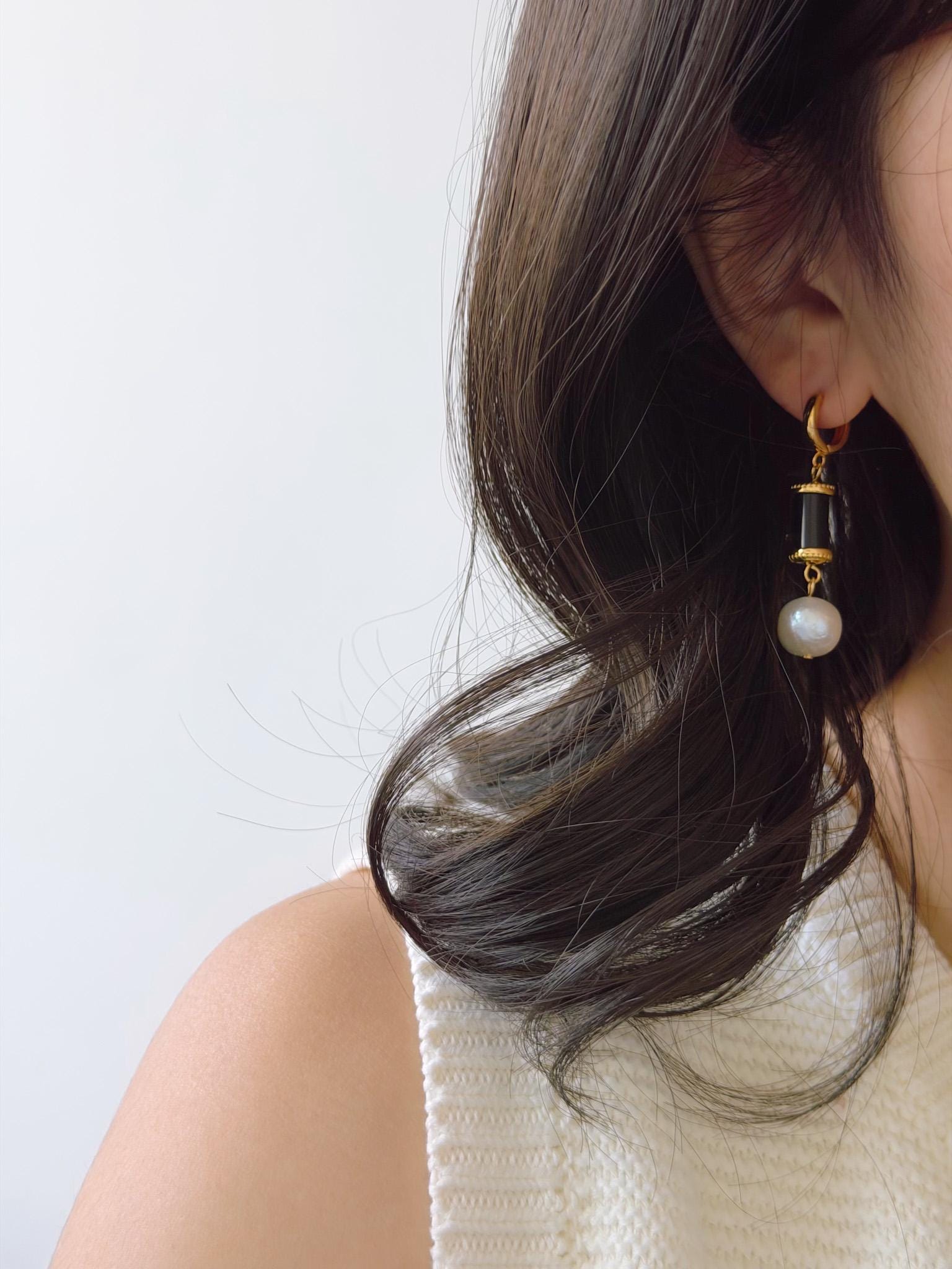 Red Enamel 18k Gold Plated Drop Earrings with Freshwater Pearl Drop – Vintage Style