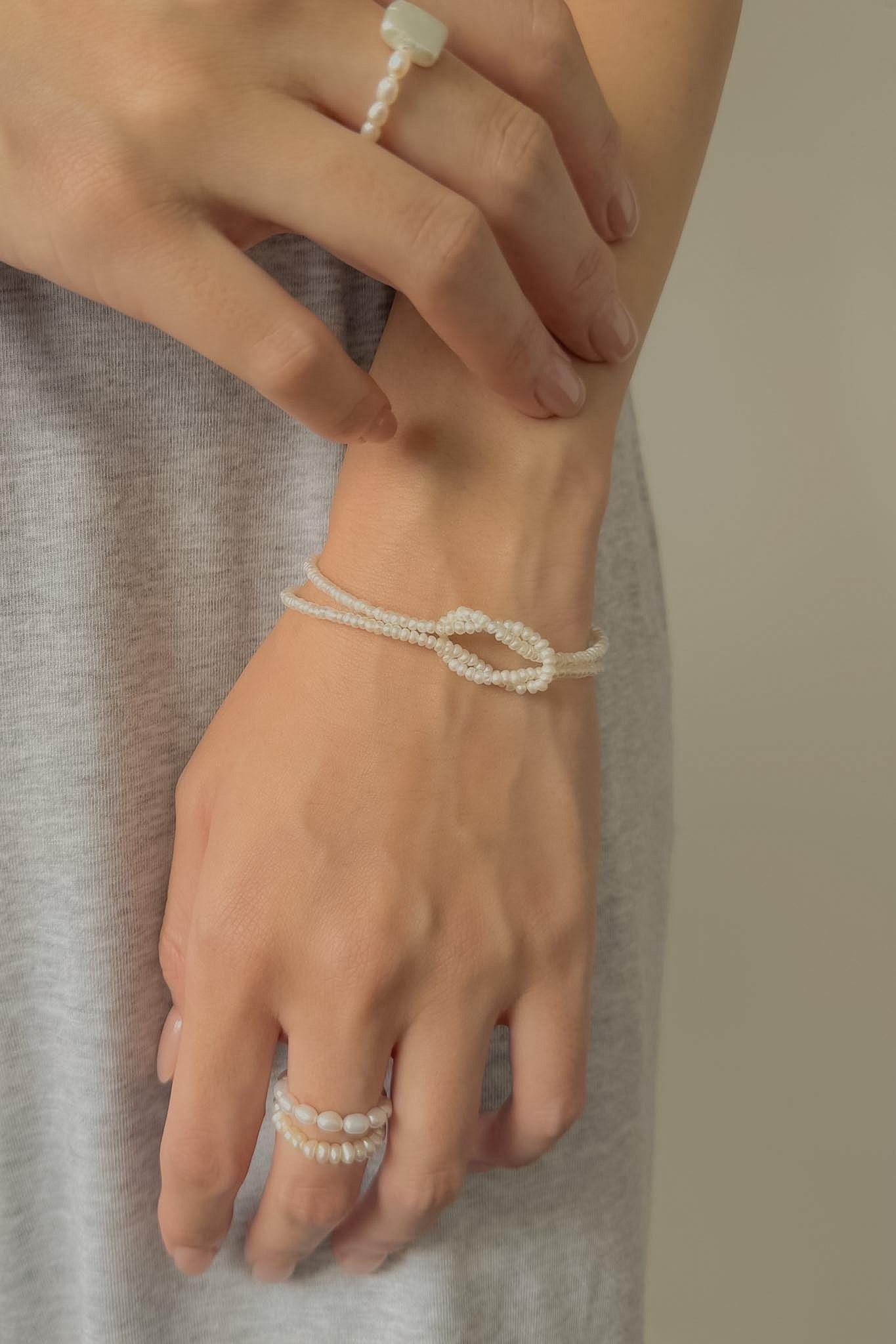 Delicate Freshwater Pearl Bracelet, Infinity Knot Beaded Jewelry, Elegant