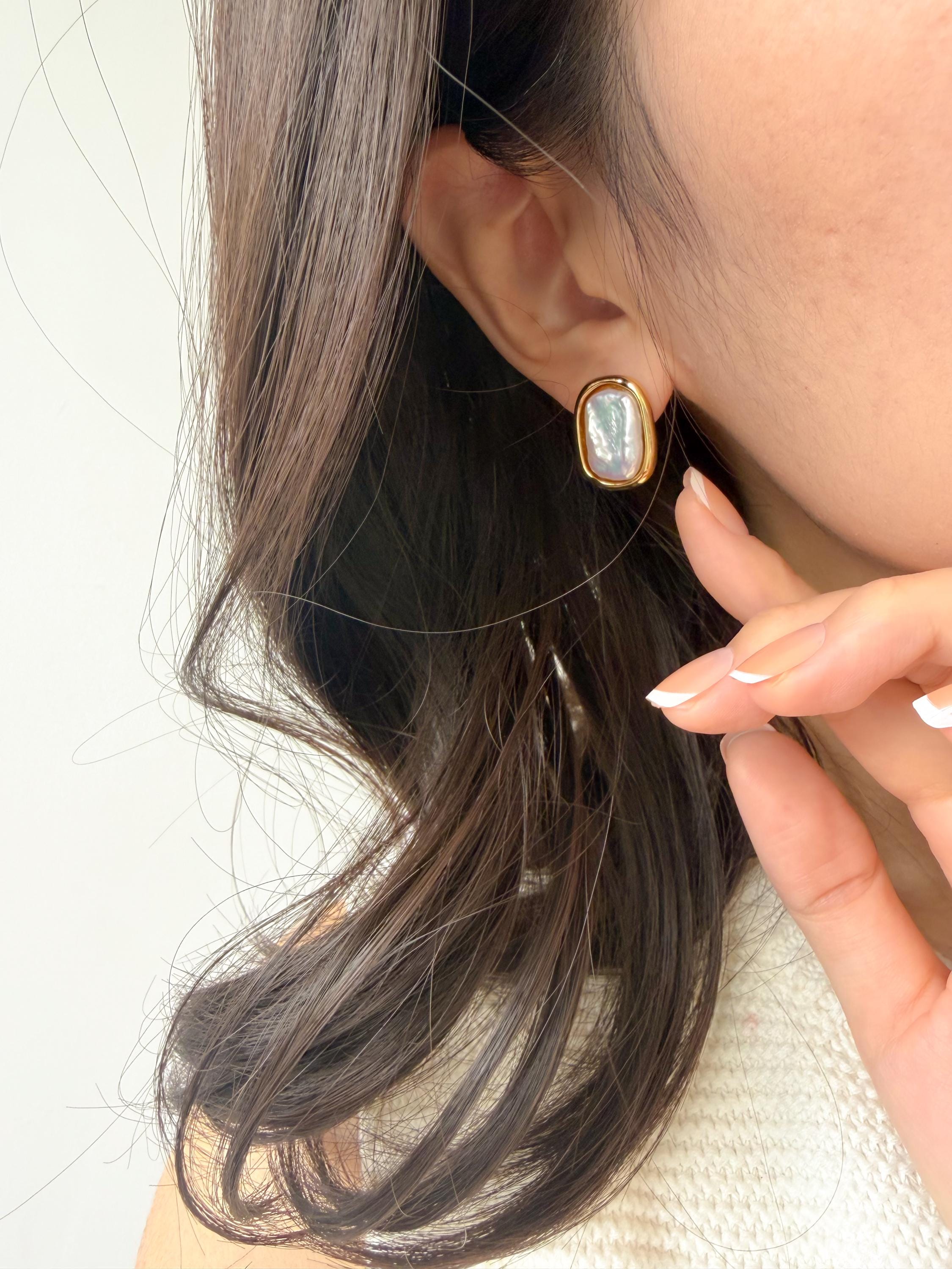 18k Gold Plated Keshi Pearl Stud Earrings: Modern Statement, Rectangular Freshwater Pearls
