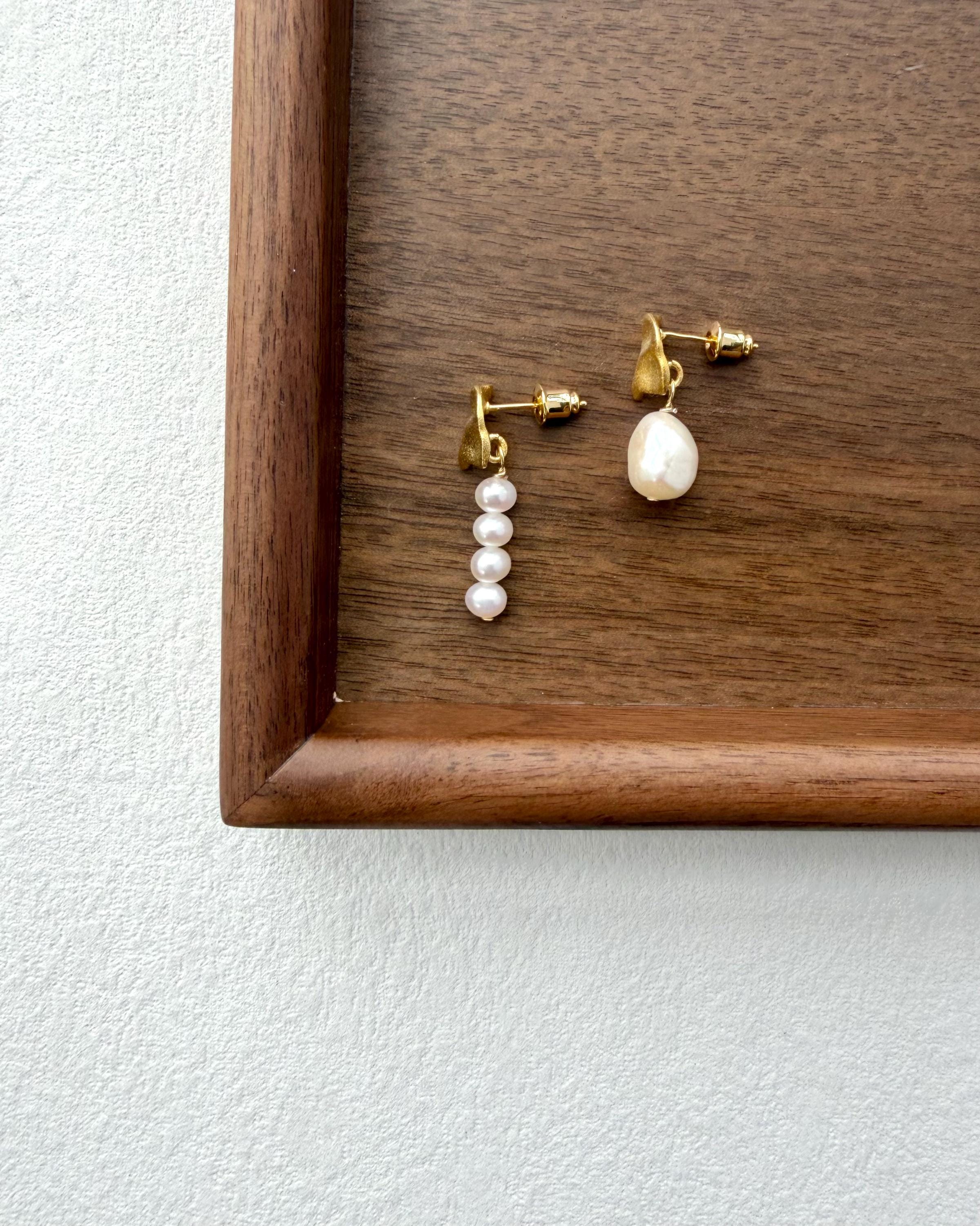 Asymmetrical Baroque Pearl Drop Earrings, Gold Mismatched Statement