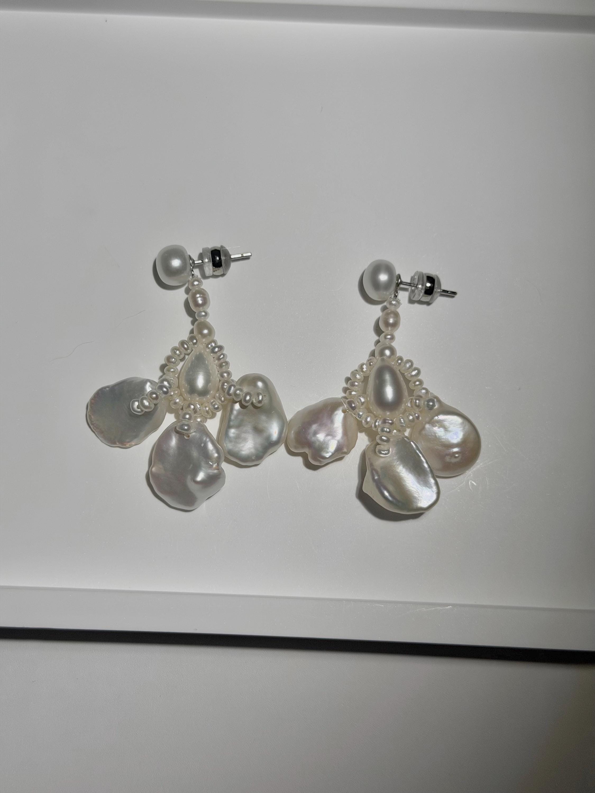 Baroque Keshi Pearl Cluster Earrings: Elegant Freshwater Pearl Statement