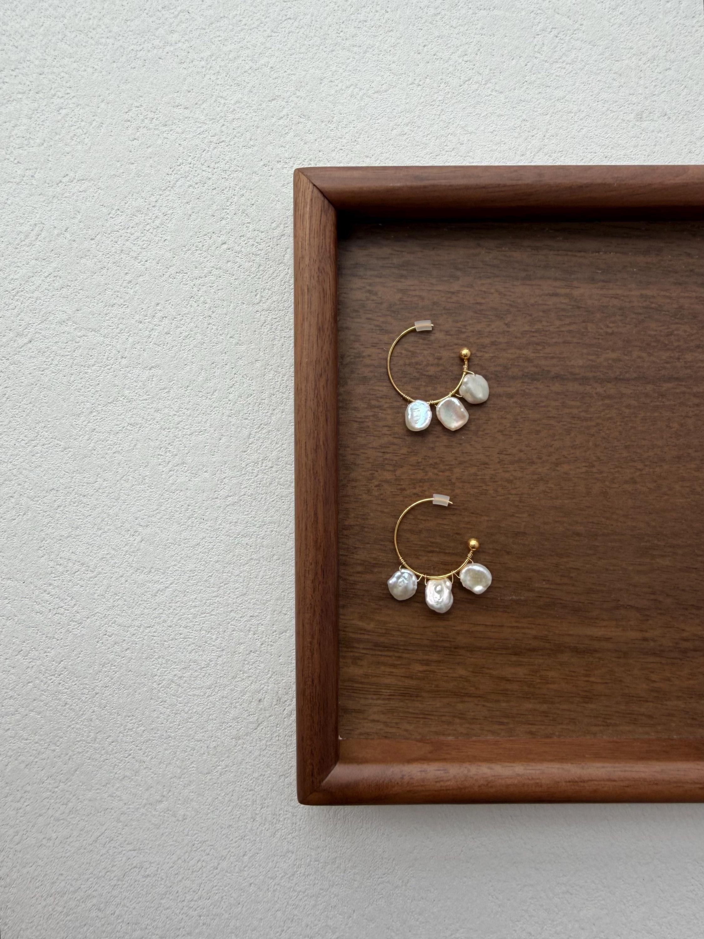 Petal Pearl Hoop Earrings Keshi Pearl Hoops French Minimalist