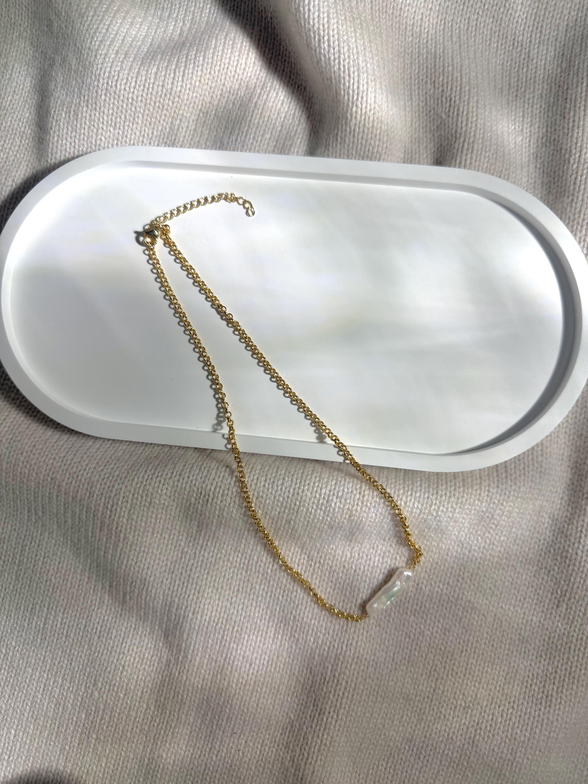 Baroque Keshi Pearl Necklace, 18k Gold Plated Chain, Minimalist