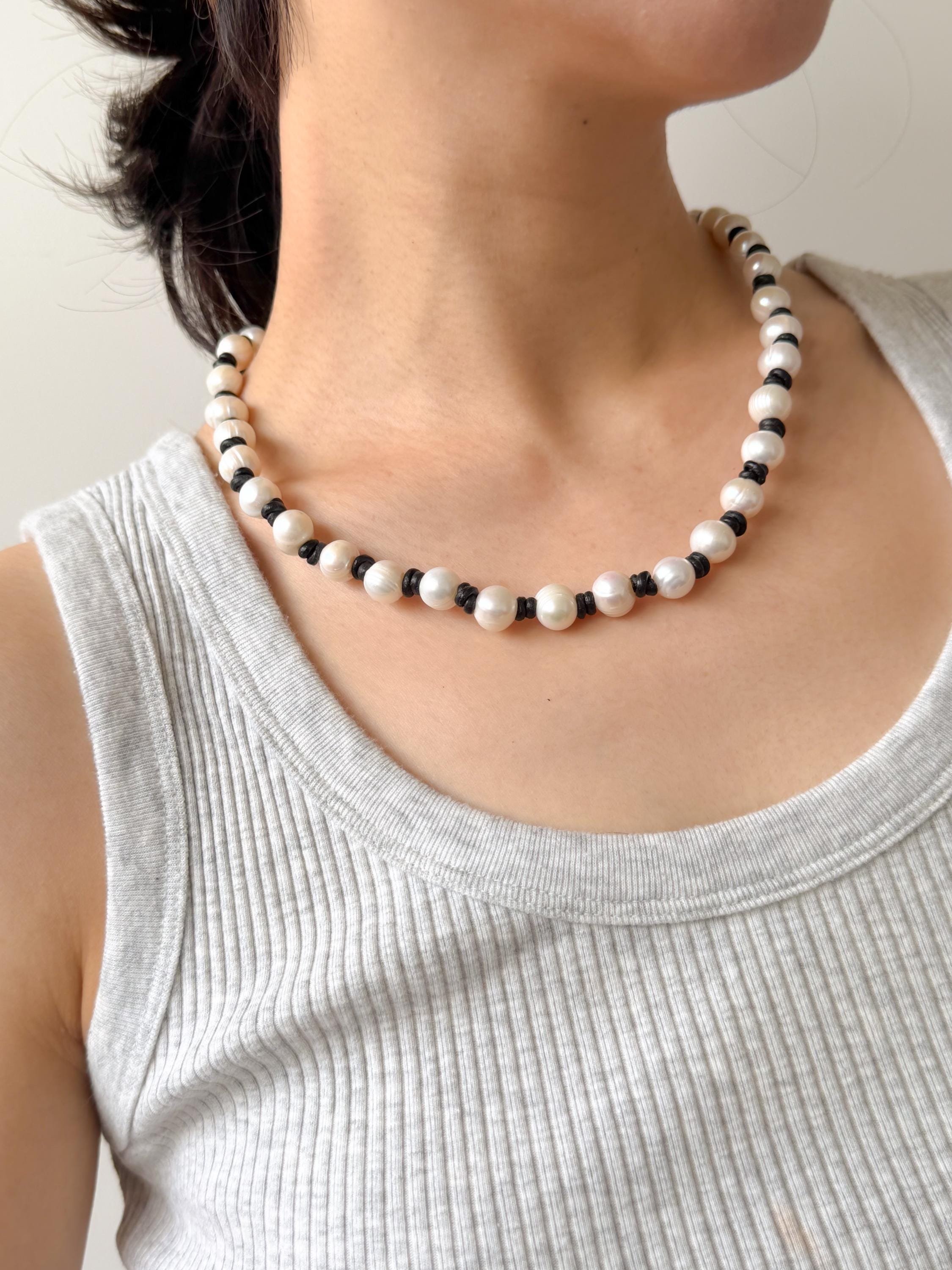 Freshwater Pearl Necklace Black Accent Beaded Necklace Minimalist