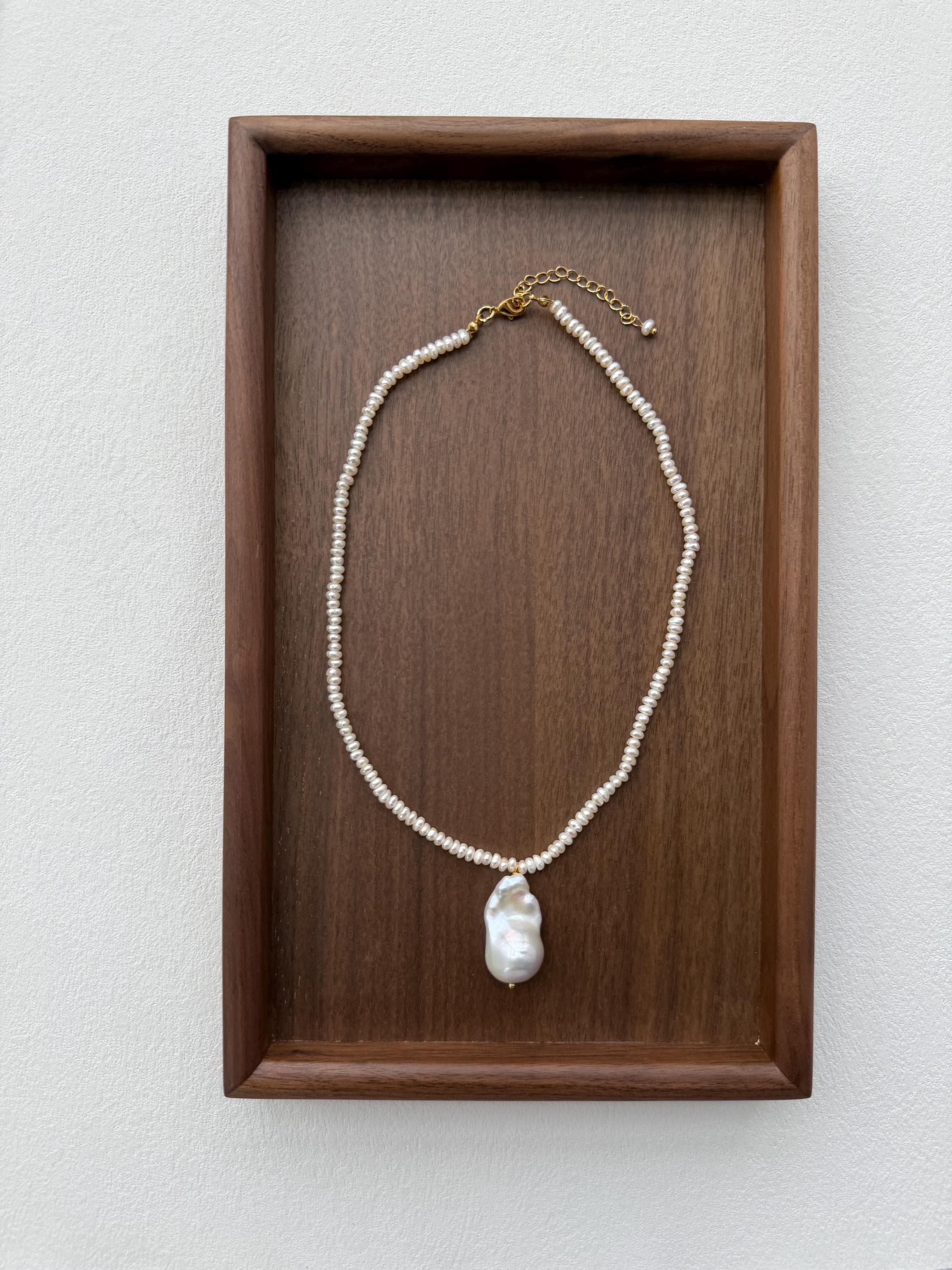 Baroque Pearl Pendant Necklace, Delicate Beaded Chain, Romantic