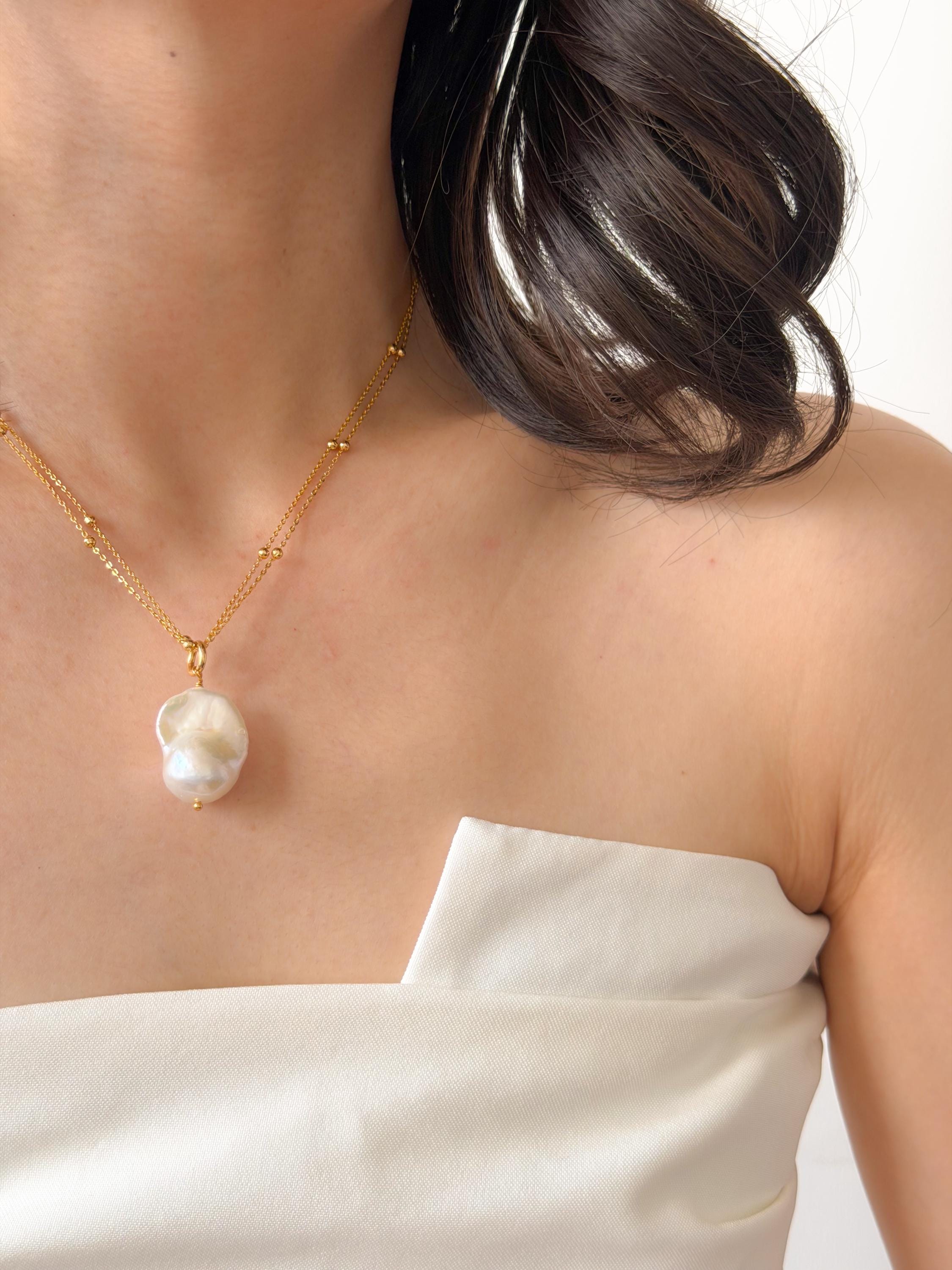 Baroque Pearl Necklace 18K Gold Plated Pendant – Natural, Modern Elegant Gift