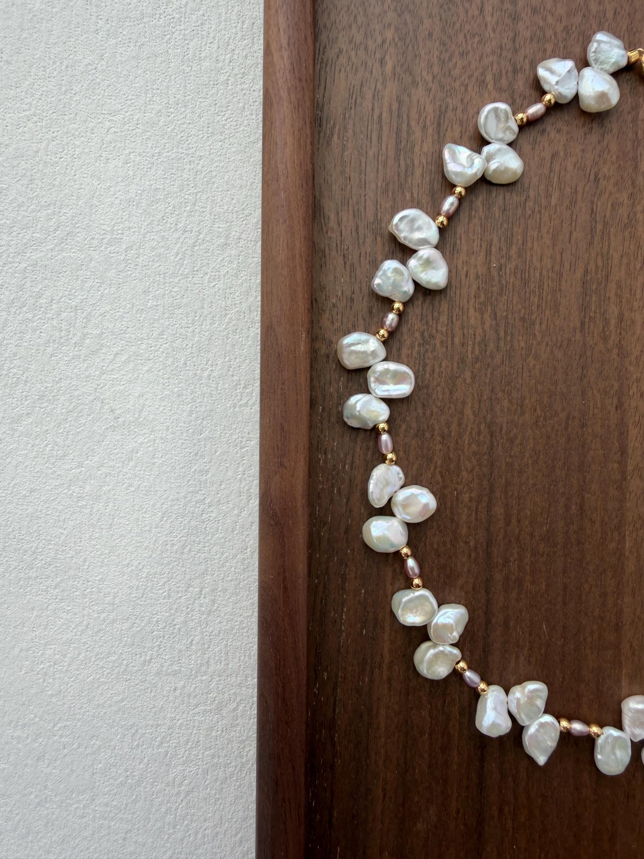 Baroque Keshi Pearl Necklace Floral Design Pink Accent Romantic
