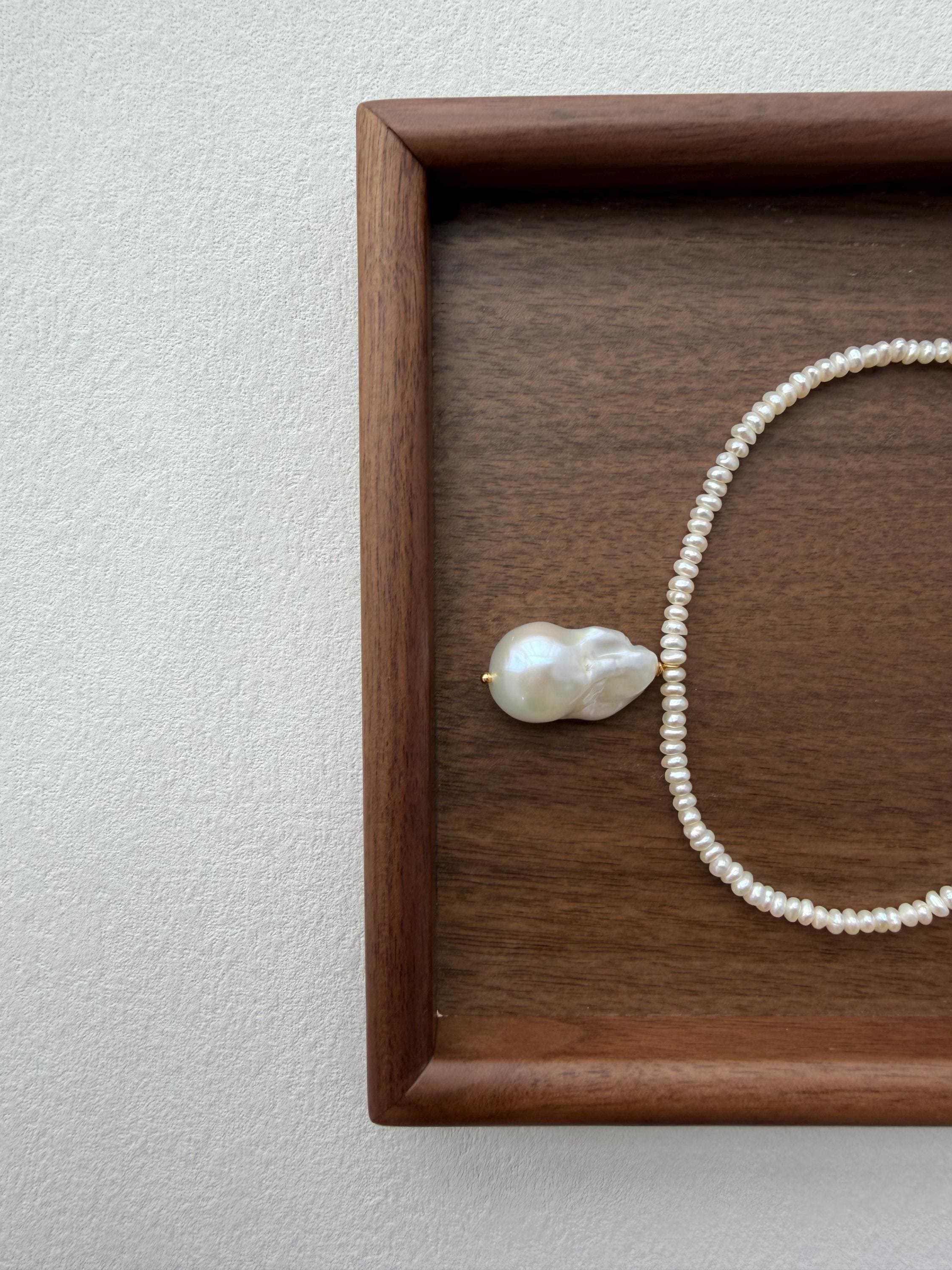 Baroque Pearl Pendant Necklace, Delicate Beaded Chain, Romantic