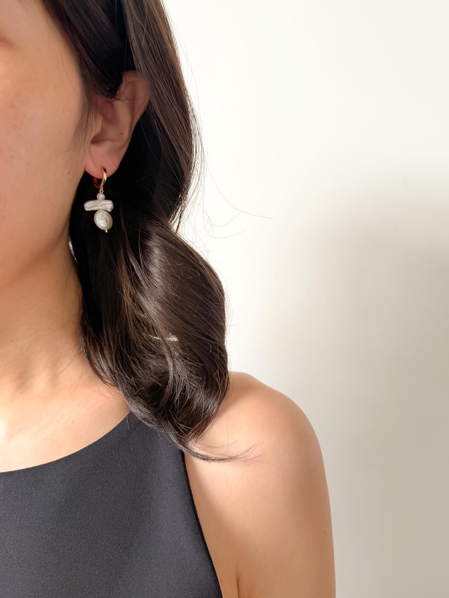 Baroque Freshwater Pearl Drop Earrings, 18K Gold Plated, Modern Pearl Jewelry