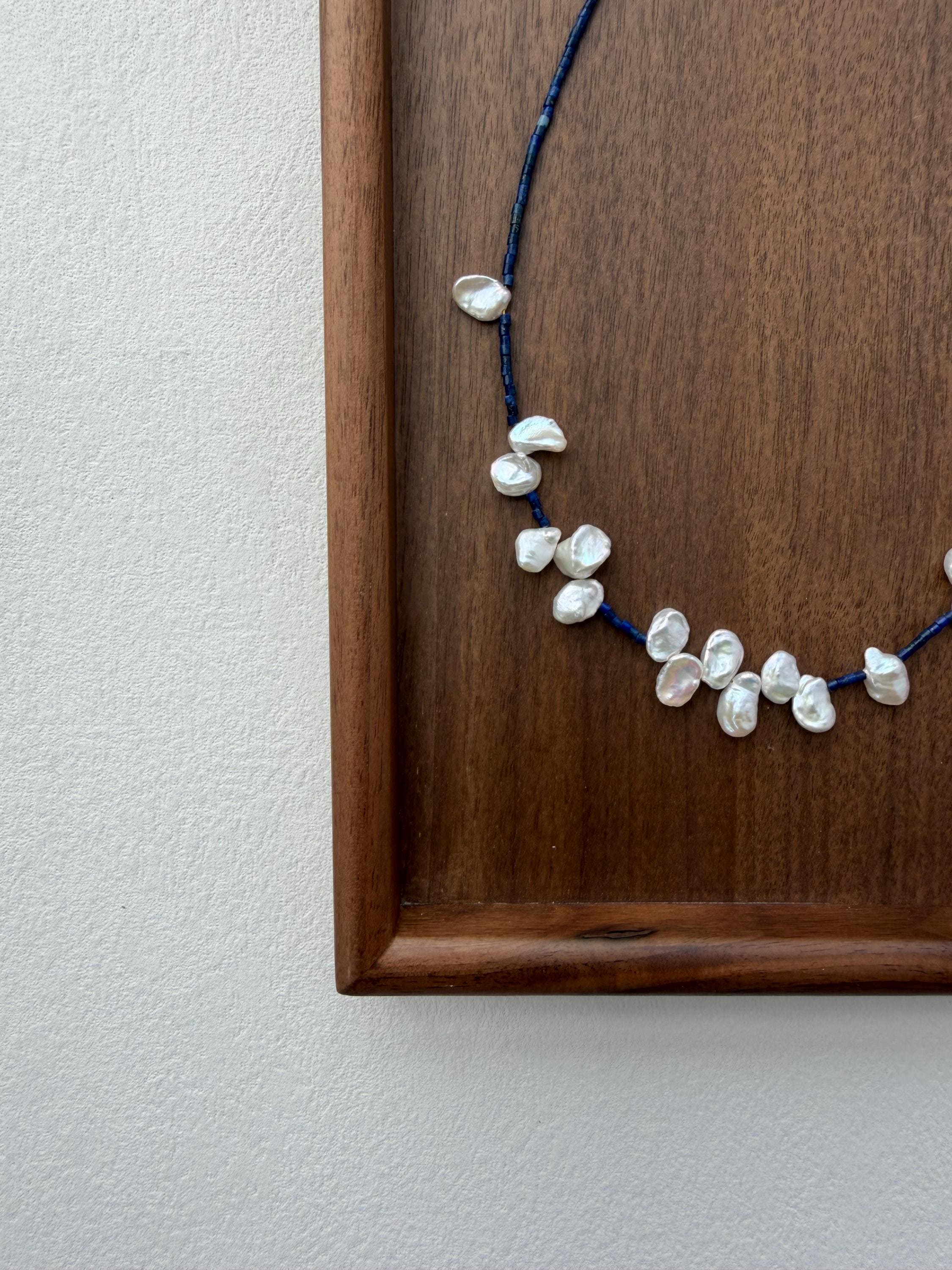 Lapis Lazuli Baroque Pearl Necklace French Vintage Elegant