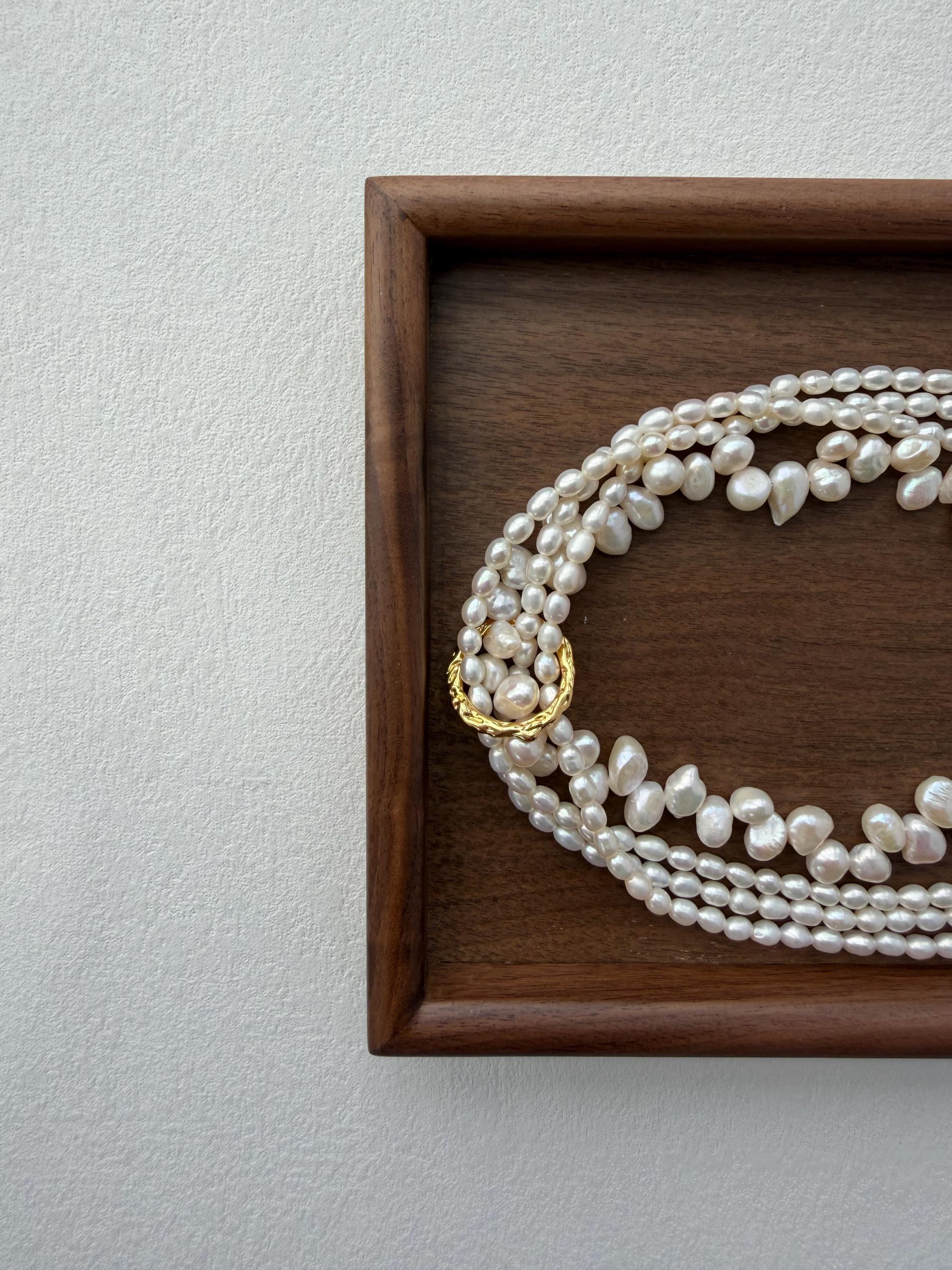 Baroque Pearl Necklace Layered Twist French Vintage 18K Gold plated Ring Statement Elegant