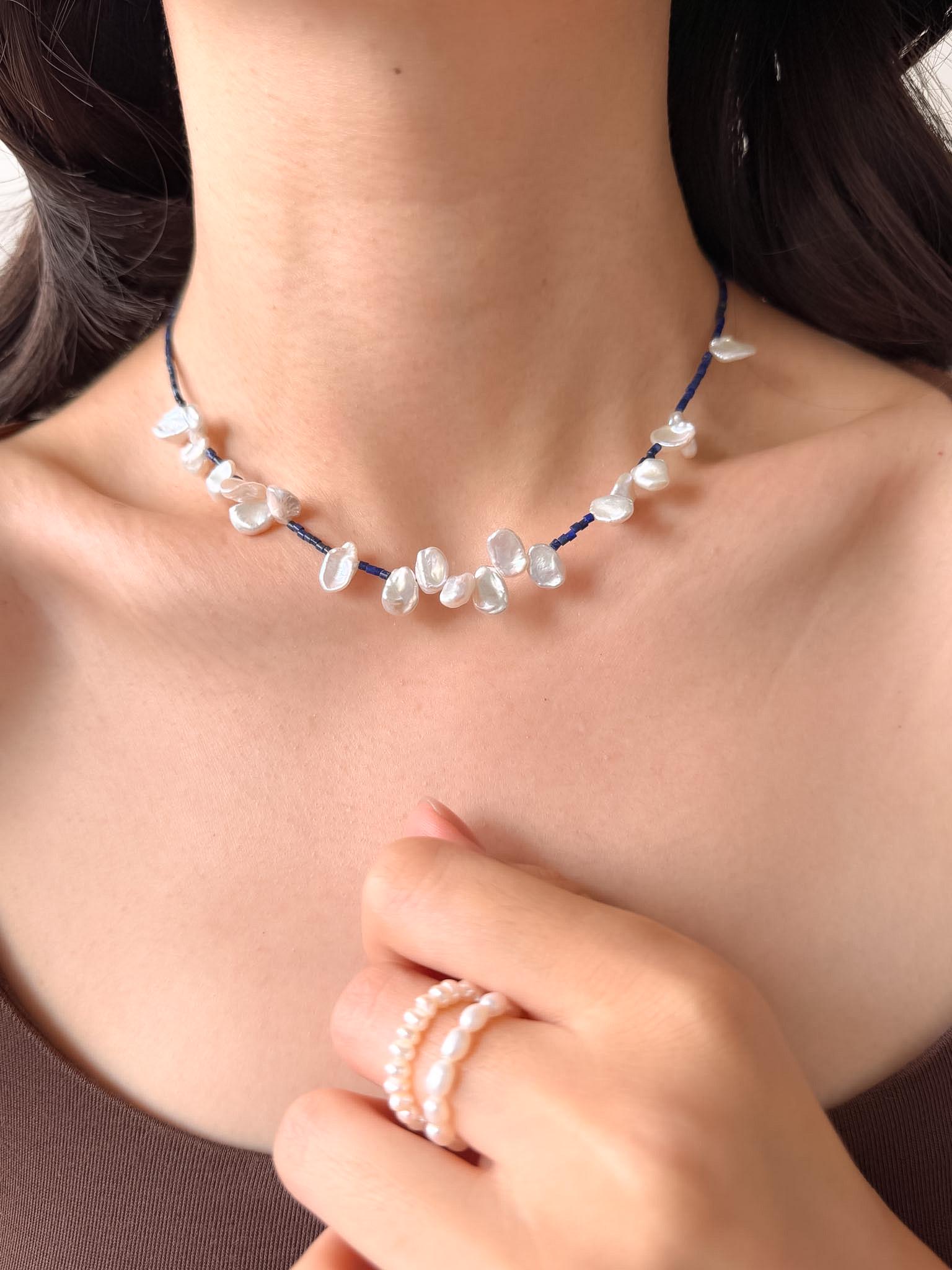 Lapis Lazuli Baroque Pearl Necklace French Vintage Elegant