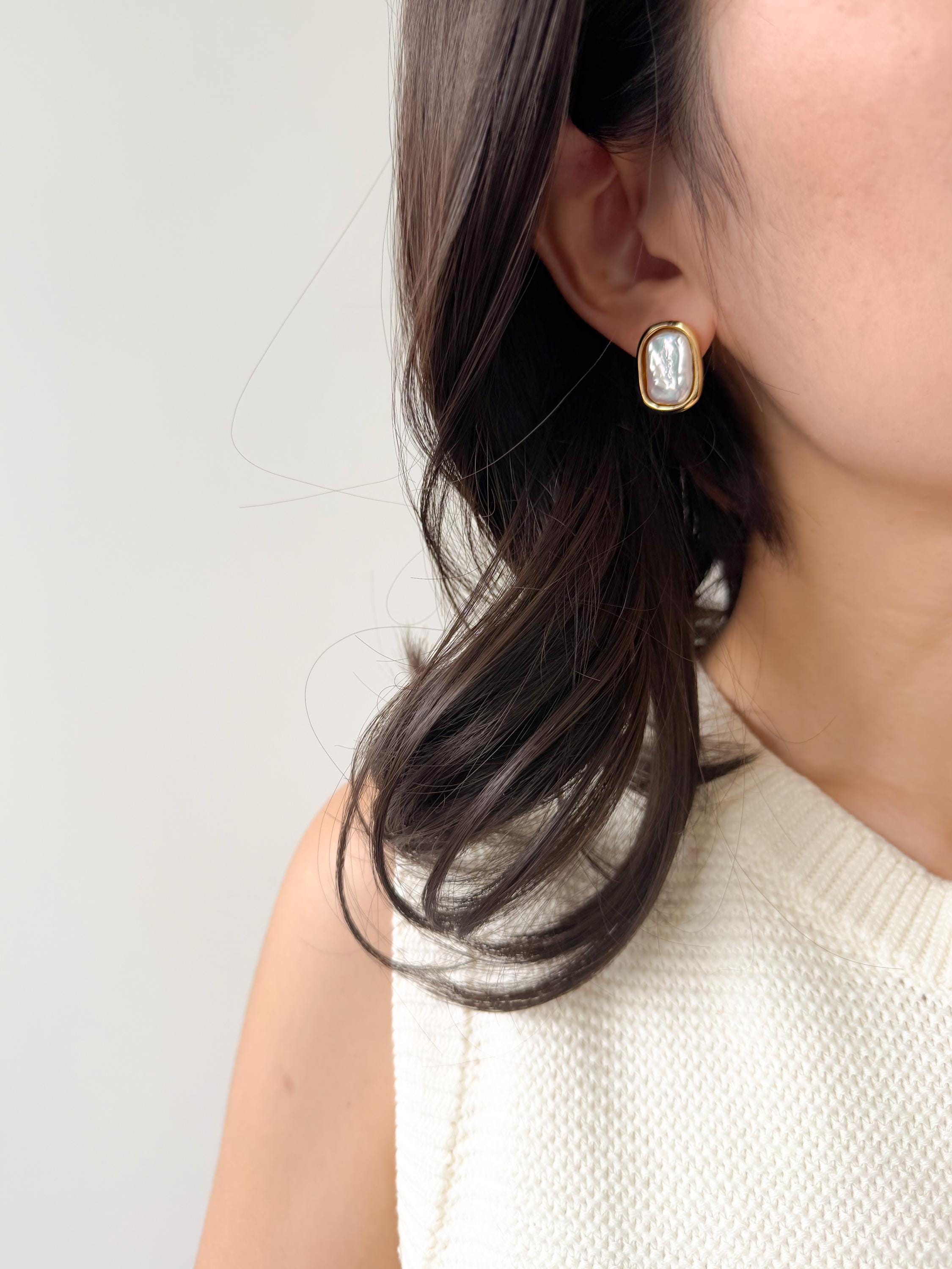 18k Gold Plated Keshi Pearl Stud Earrings: Modern Statement, Rectangular Freshwater Pearls