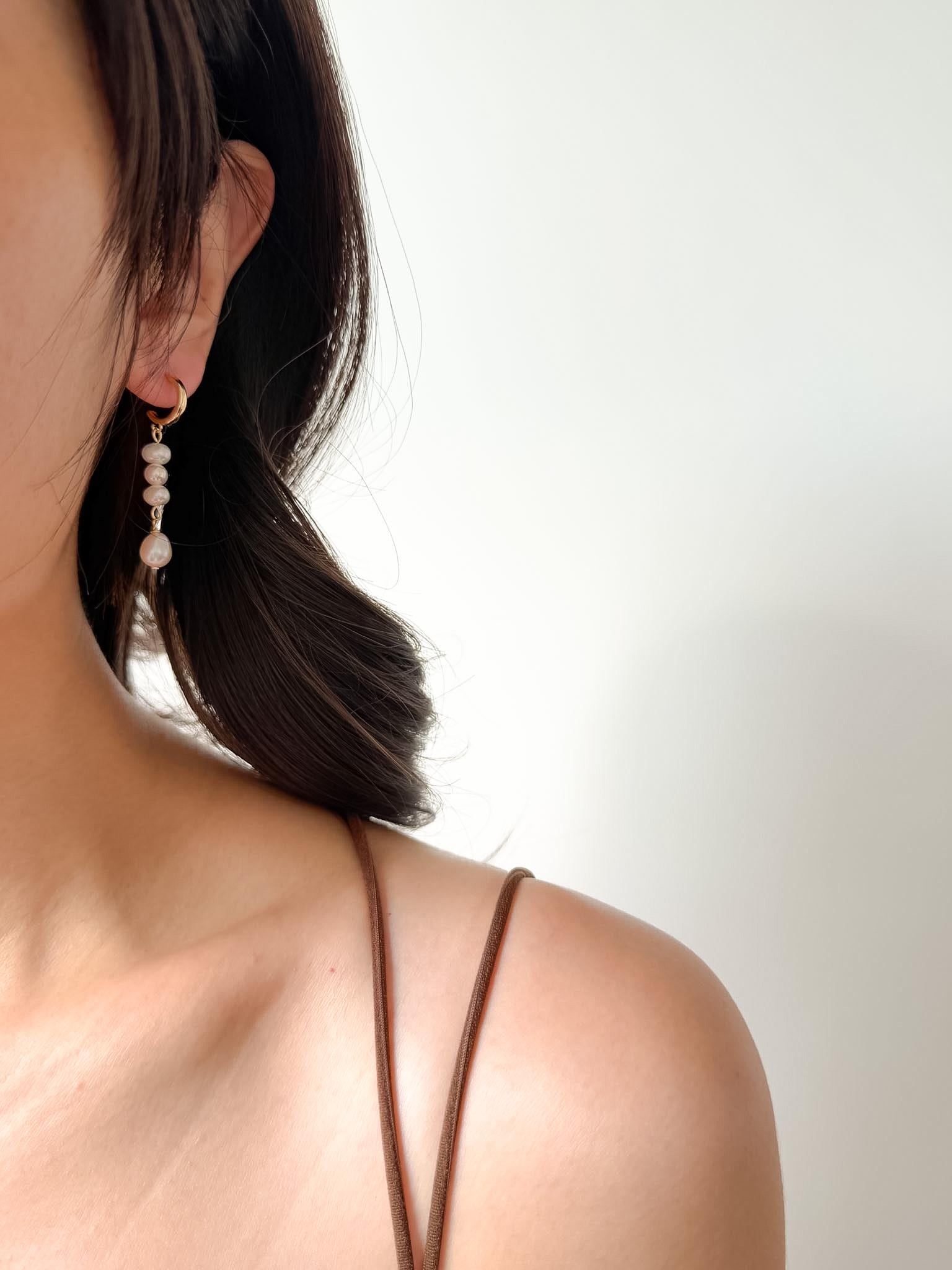 Asymmetrical Baroque Pearl Drop Earrings, Gold Dangle, Minimalist