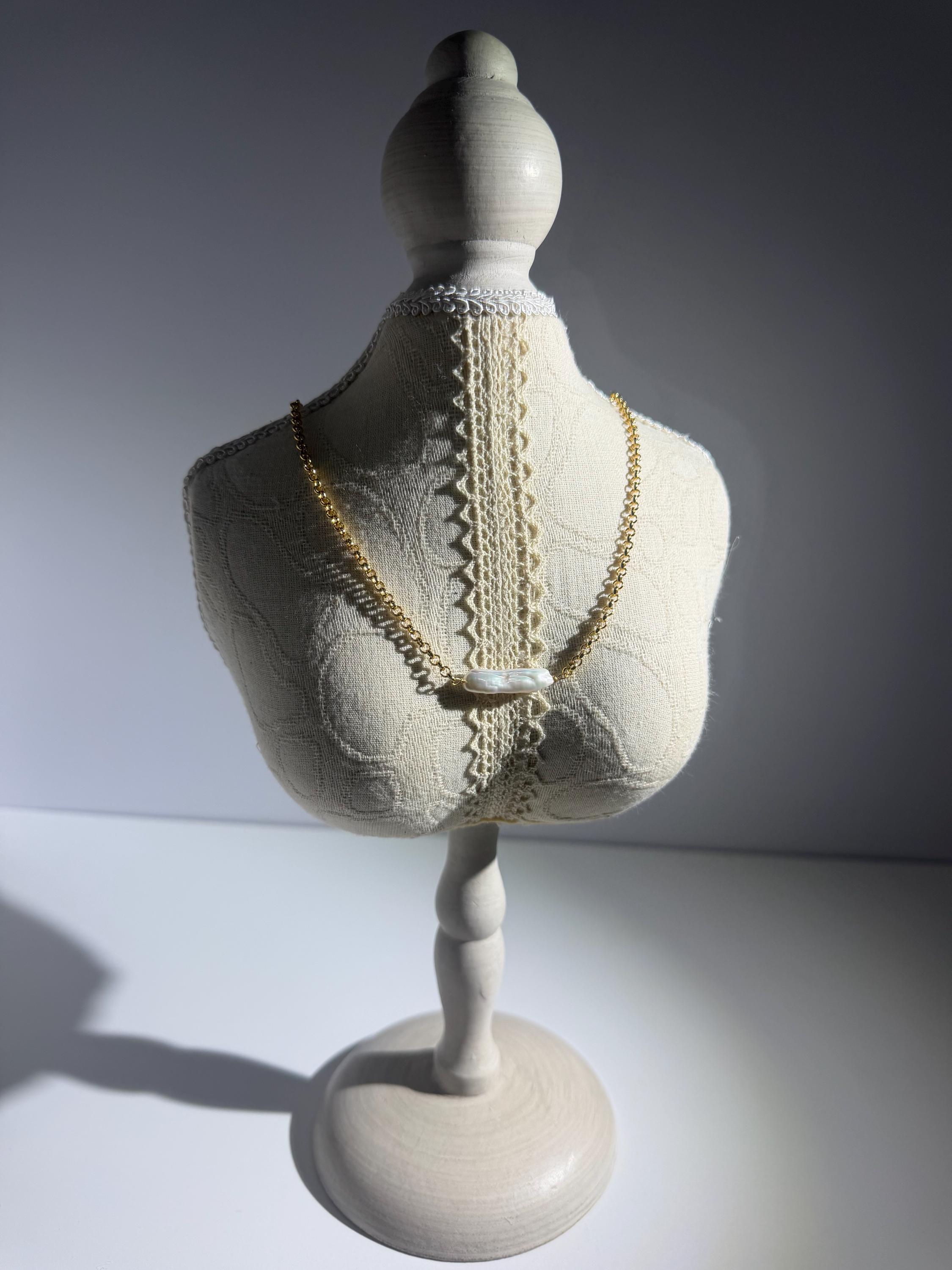 Baroque Keshi Pearl Necklace, 18k Gold Plated Chain, Minimalist