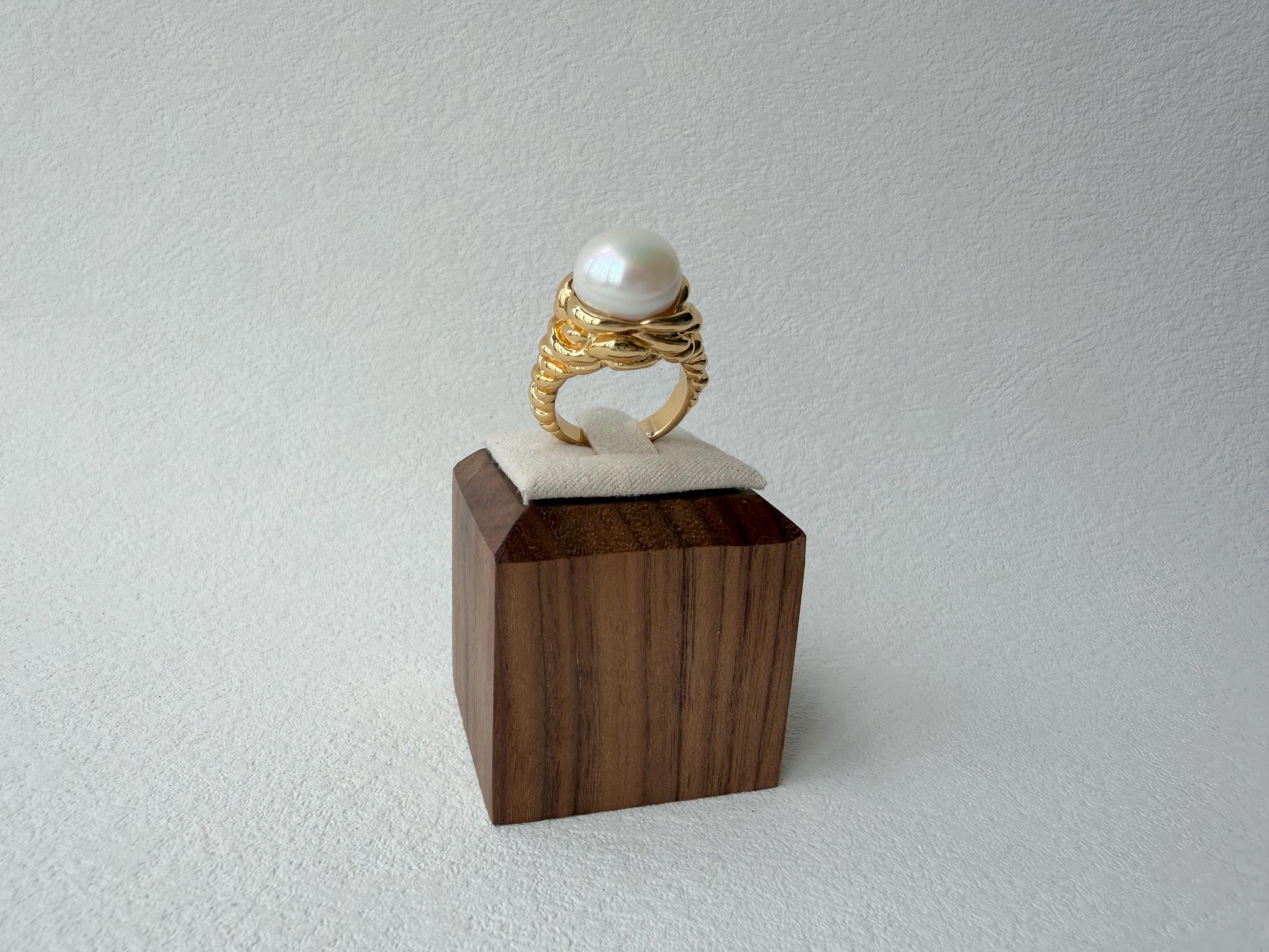 Statement Freshwater Pearl Ring, 18k Gold Plated, Baroque Pearl Jewelry, Adjustable Fit