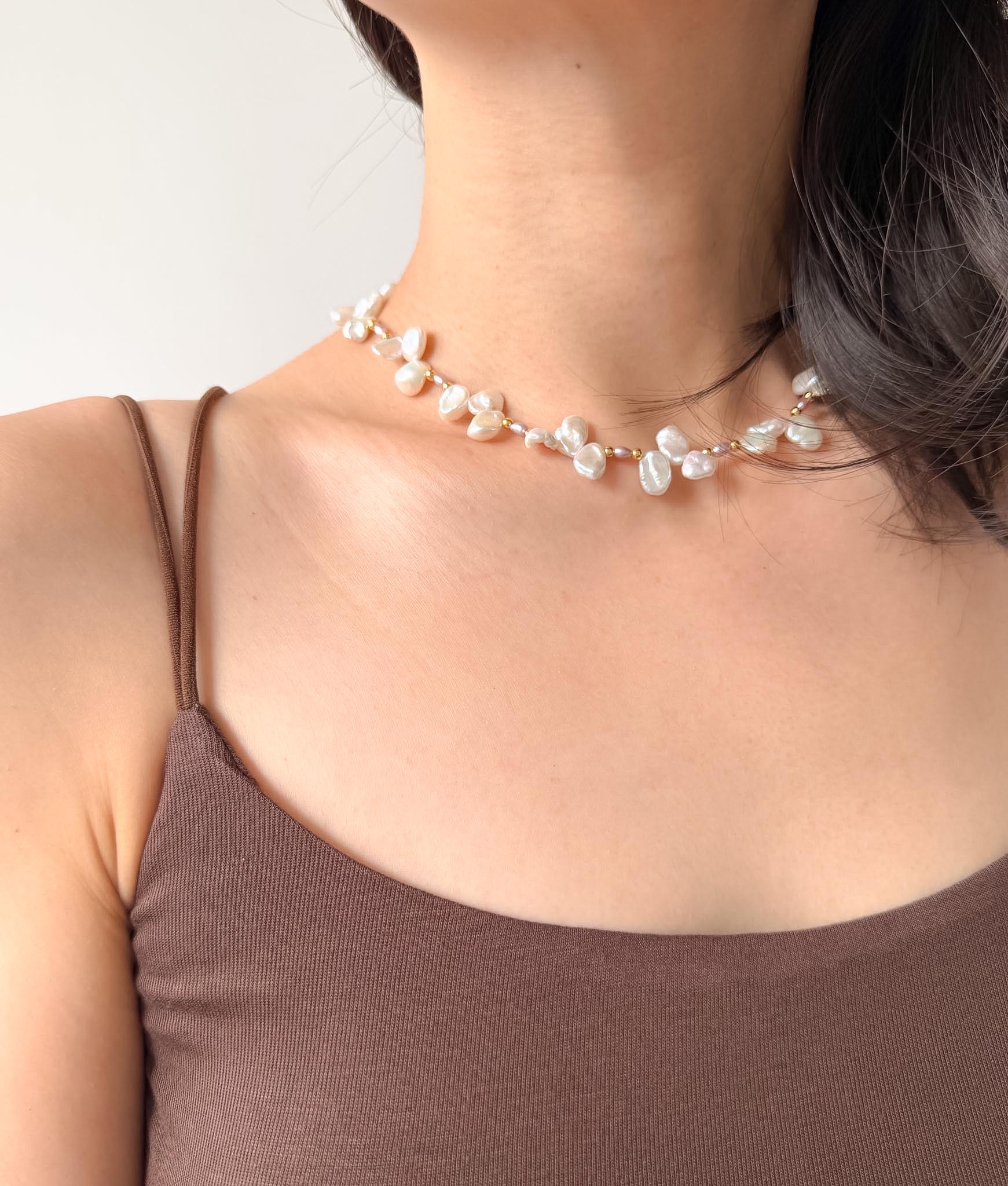 Baroque Keshi Pearl Necklace Floral Design Pink Accent Romantic