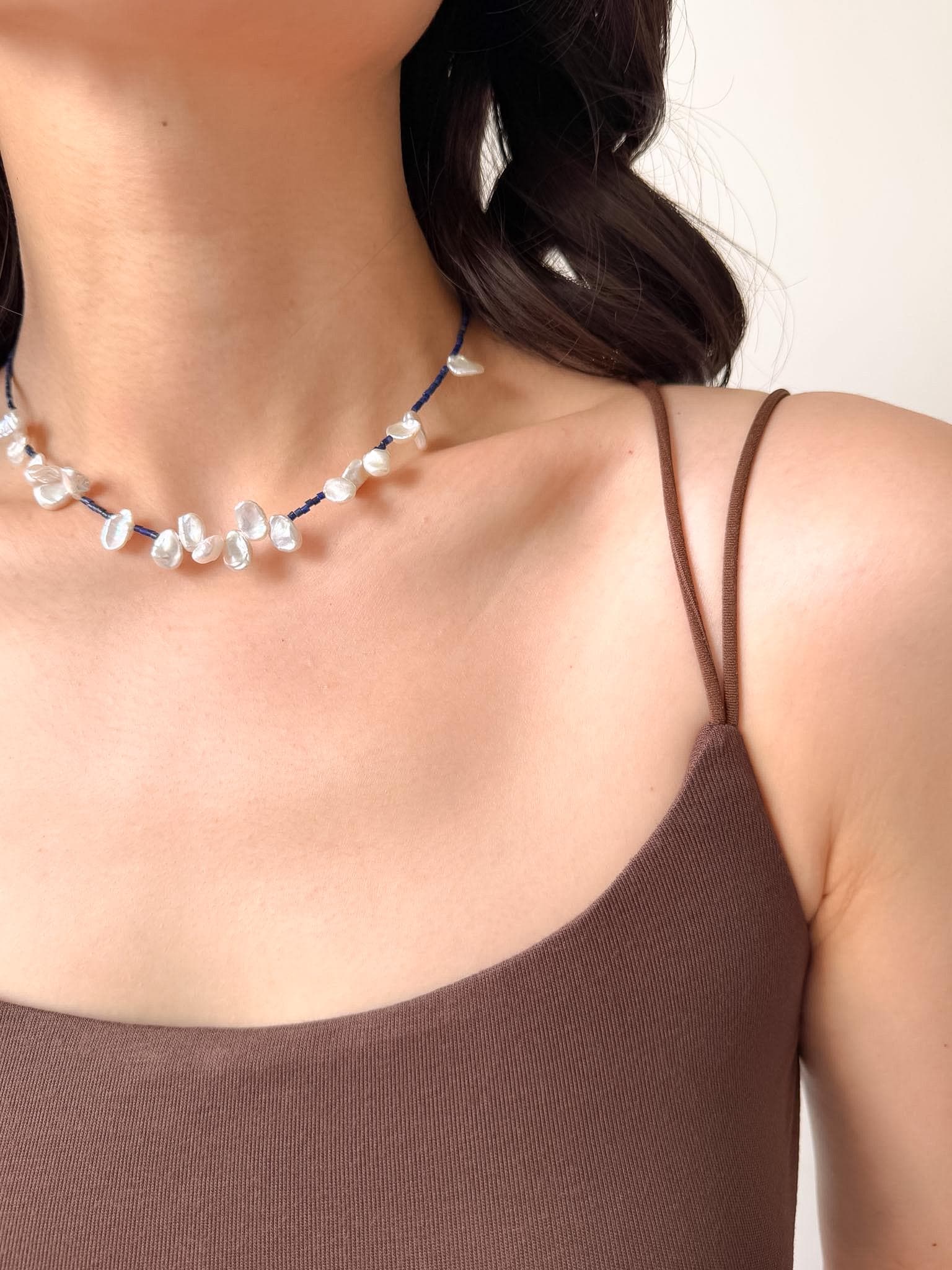 Lapis Lazuli Baroque Pearl Necklace French Vintage Elegant