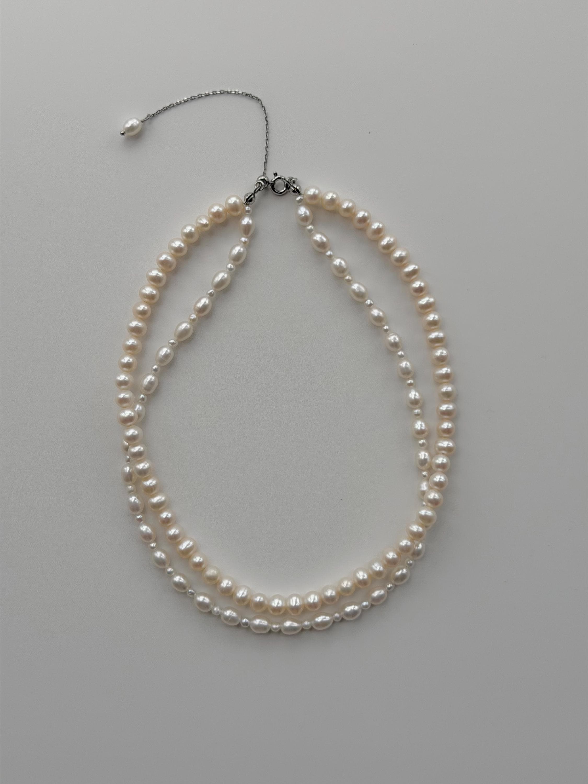 Layered Freshwater Pearl Necklace: Double Strand Minimalist Elegant Jewelry