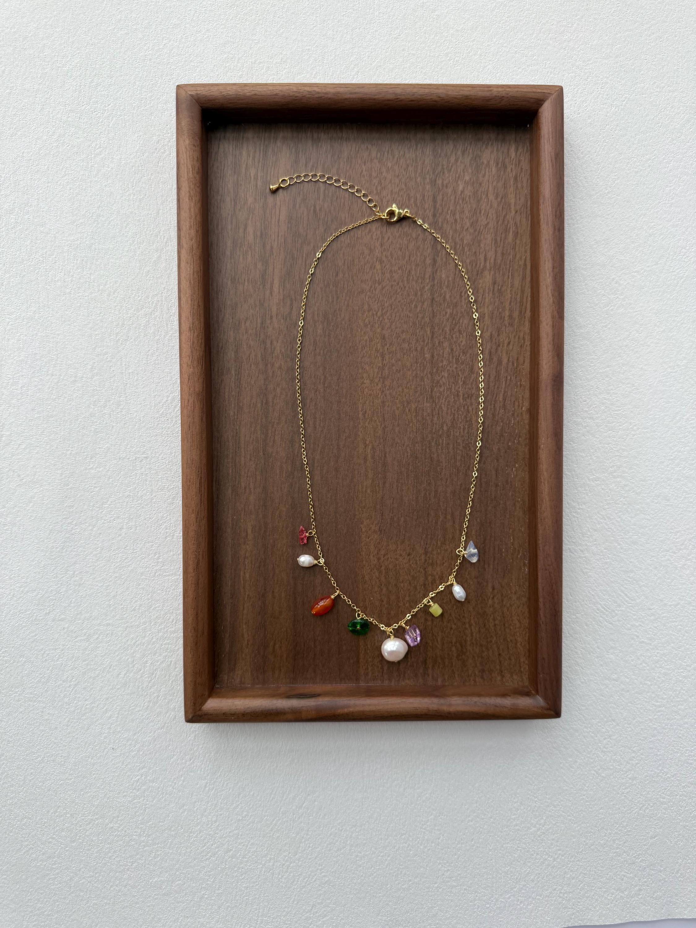 Summer Beach Fresh Minimalist Gold Chain Jewelry Freshwater Pearl Charm Necklace Colorful Gemstone Necklace