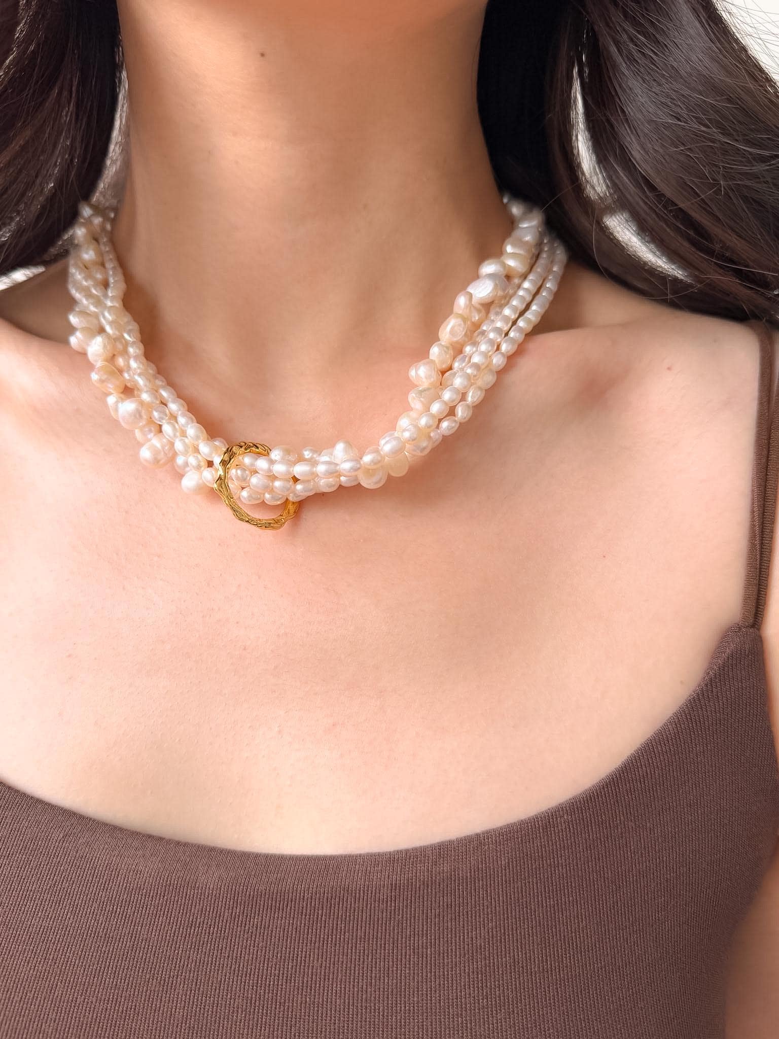 Baroque Pearl Necklace Layered Twist French Vintage 18K Gold plated Ring Statement Elegant