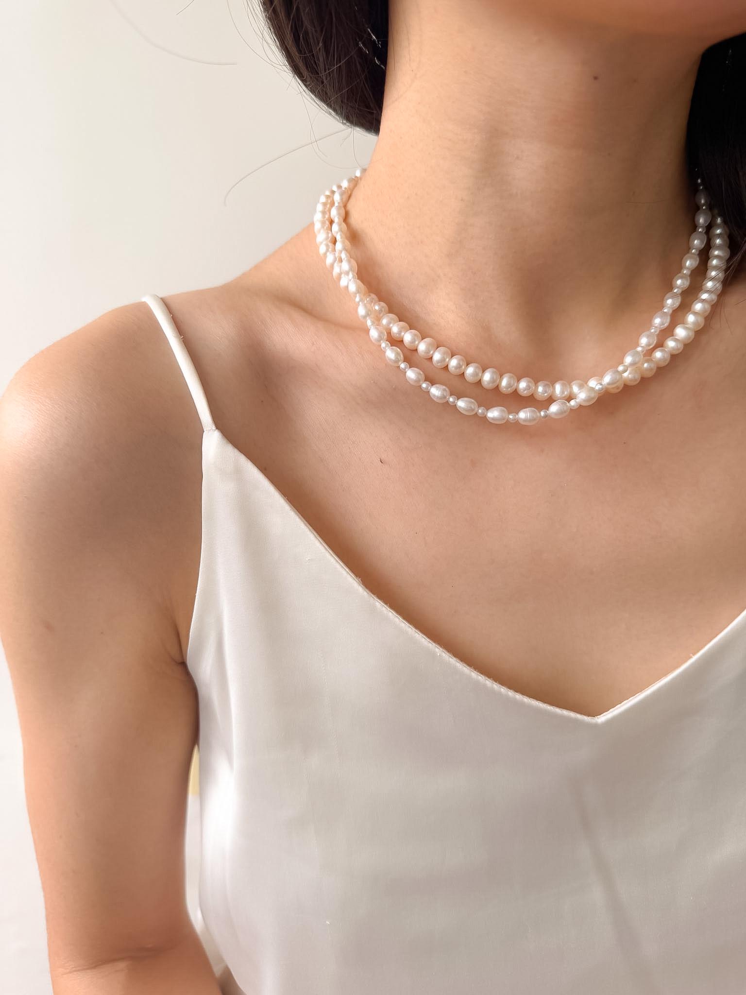 Layered Freshwater Pearl Necklace: Double Strand Minimalist Elegant Jewelry