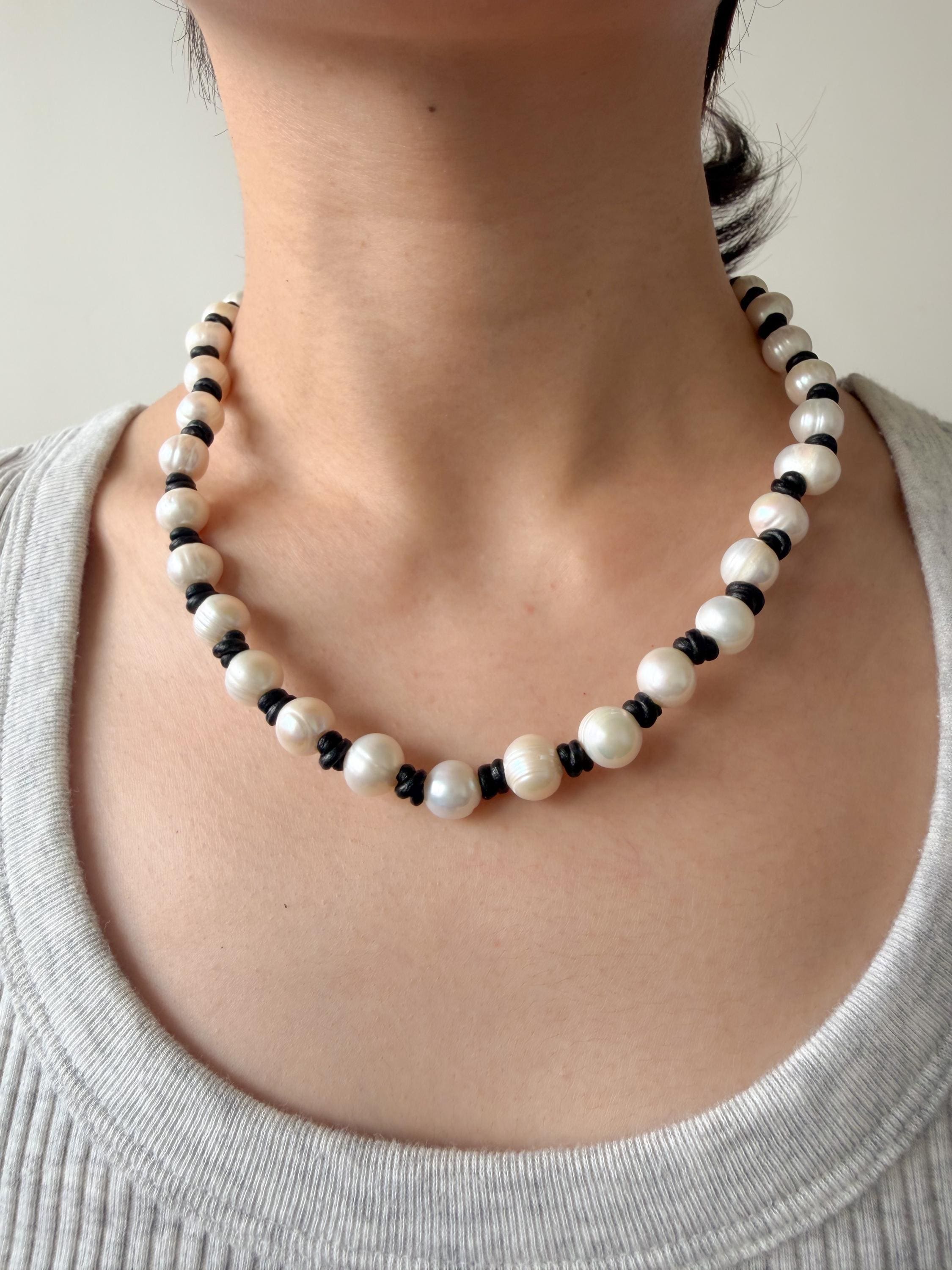 Freshwater Pearl Necklace Black Accent Beaded Necklace Minimalist