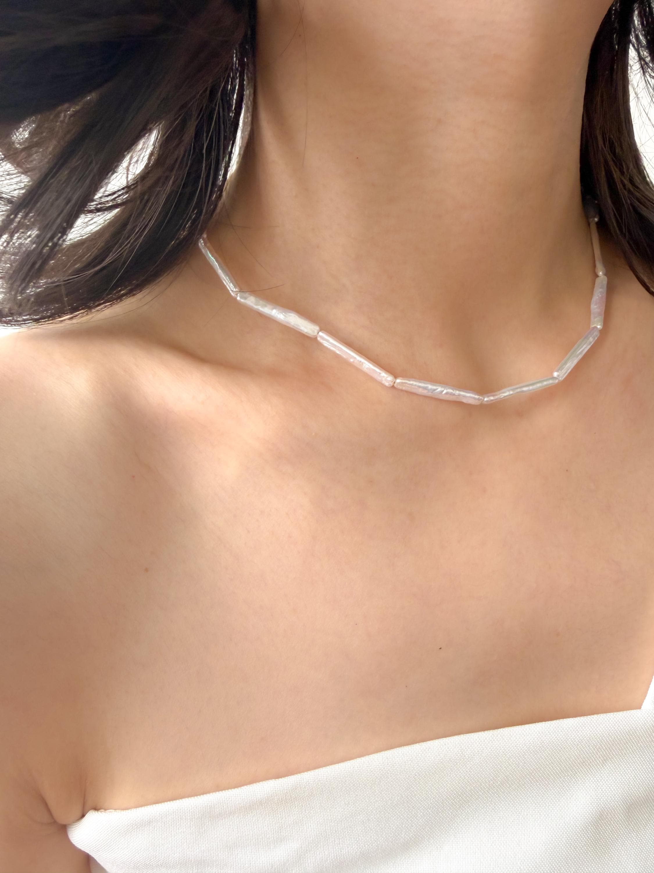 Modern Stick Keshi Pearl Necklace, Freshwater Baroque Pearls, Contemporary Jewelry, Adjustable Length