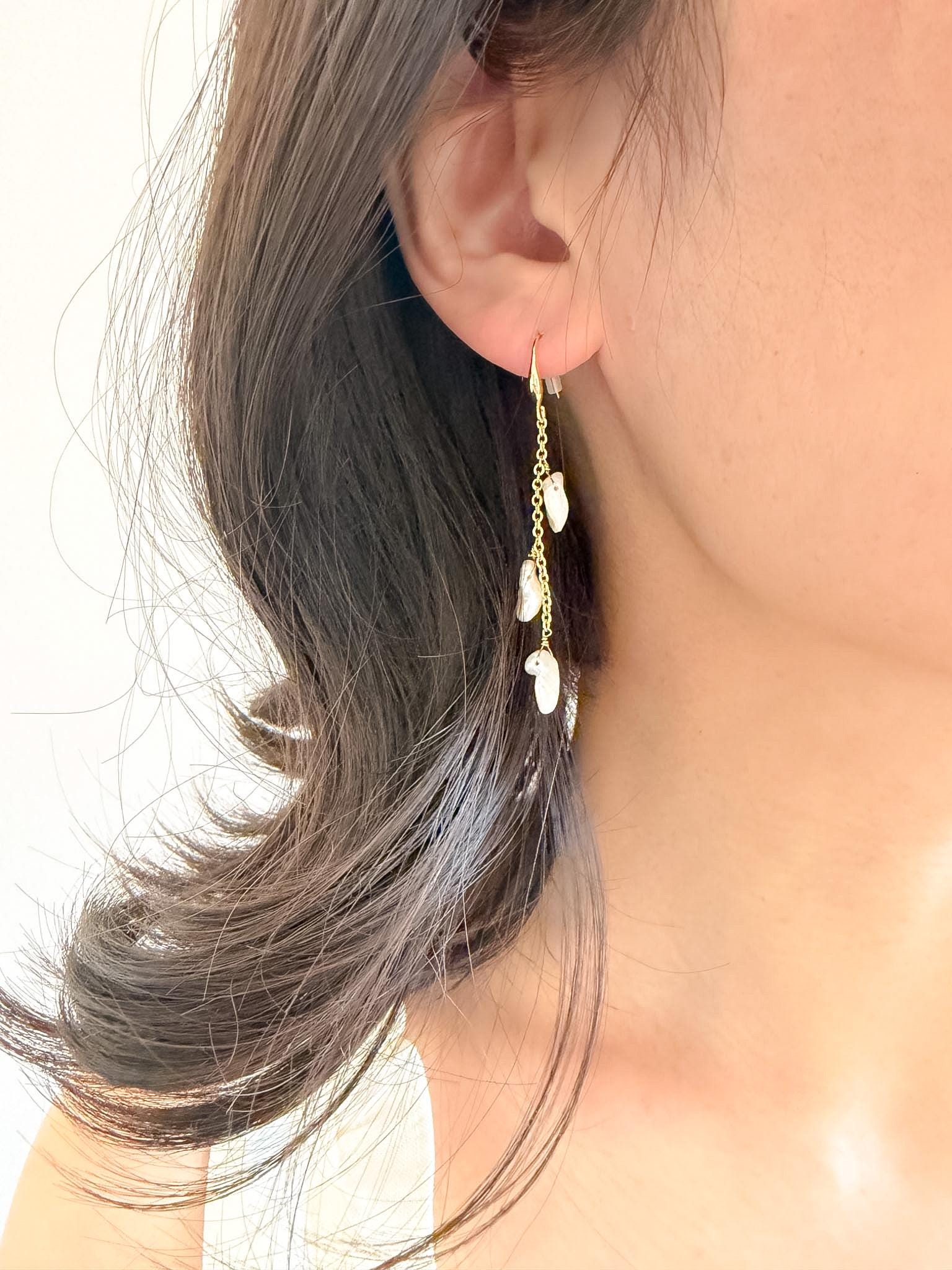 Petal Pearl Dangle Earrings, Gold-Toned Chain Keshi Pearl Drops
