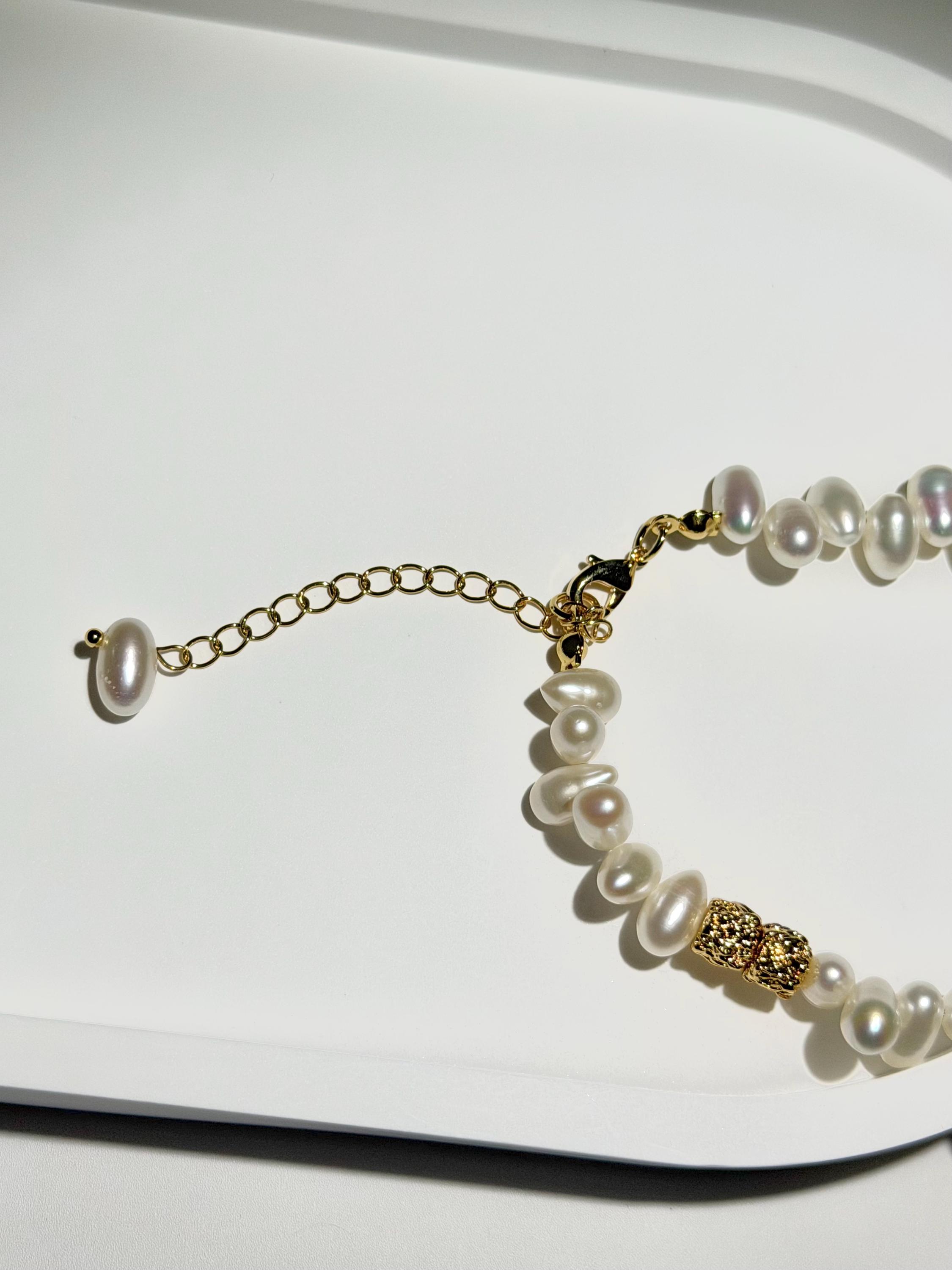 Aurora-Like Luster Pearl Bracelet Lava Inspired 18K Gold Plated Statement Modern Organic Elegant