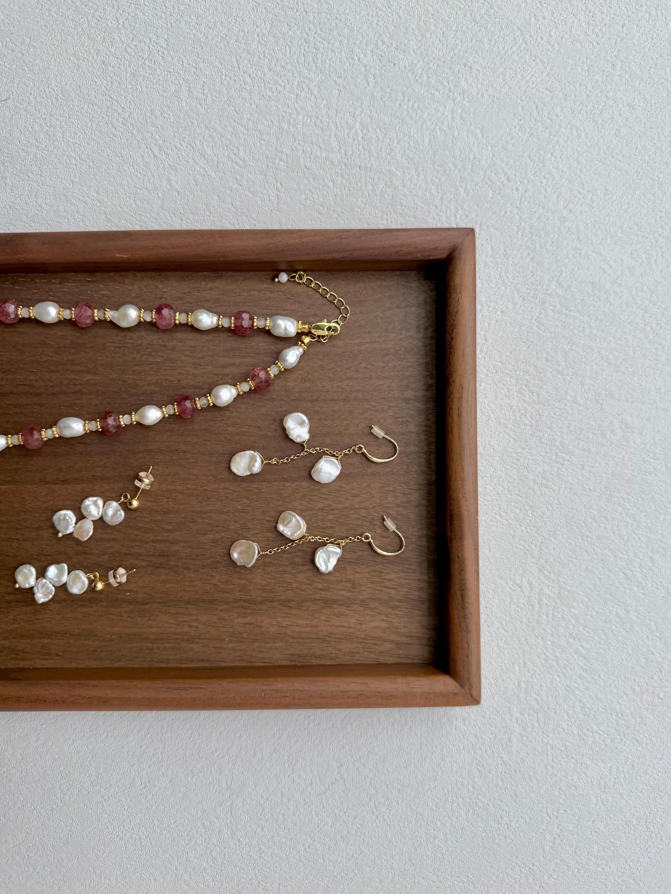 Keshi Pearl Cascade Earrings Flat Freshwater Pearls French Minimalist
