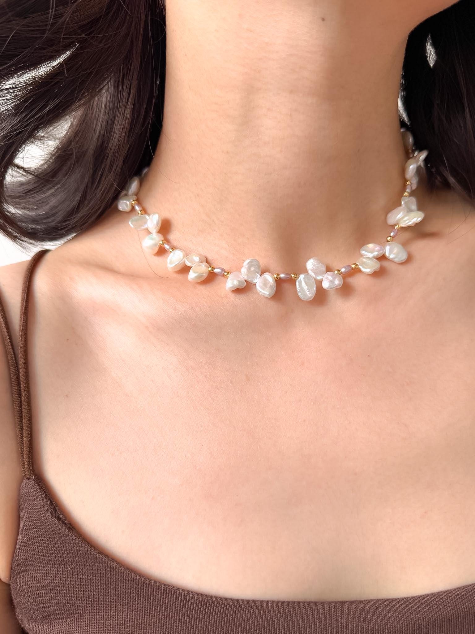 Baroque Keshi Pearl Necklace Floral Design Pink Accent Romantic