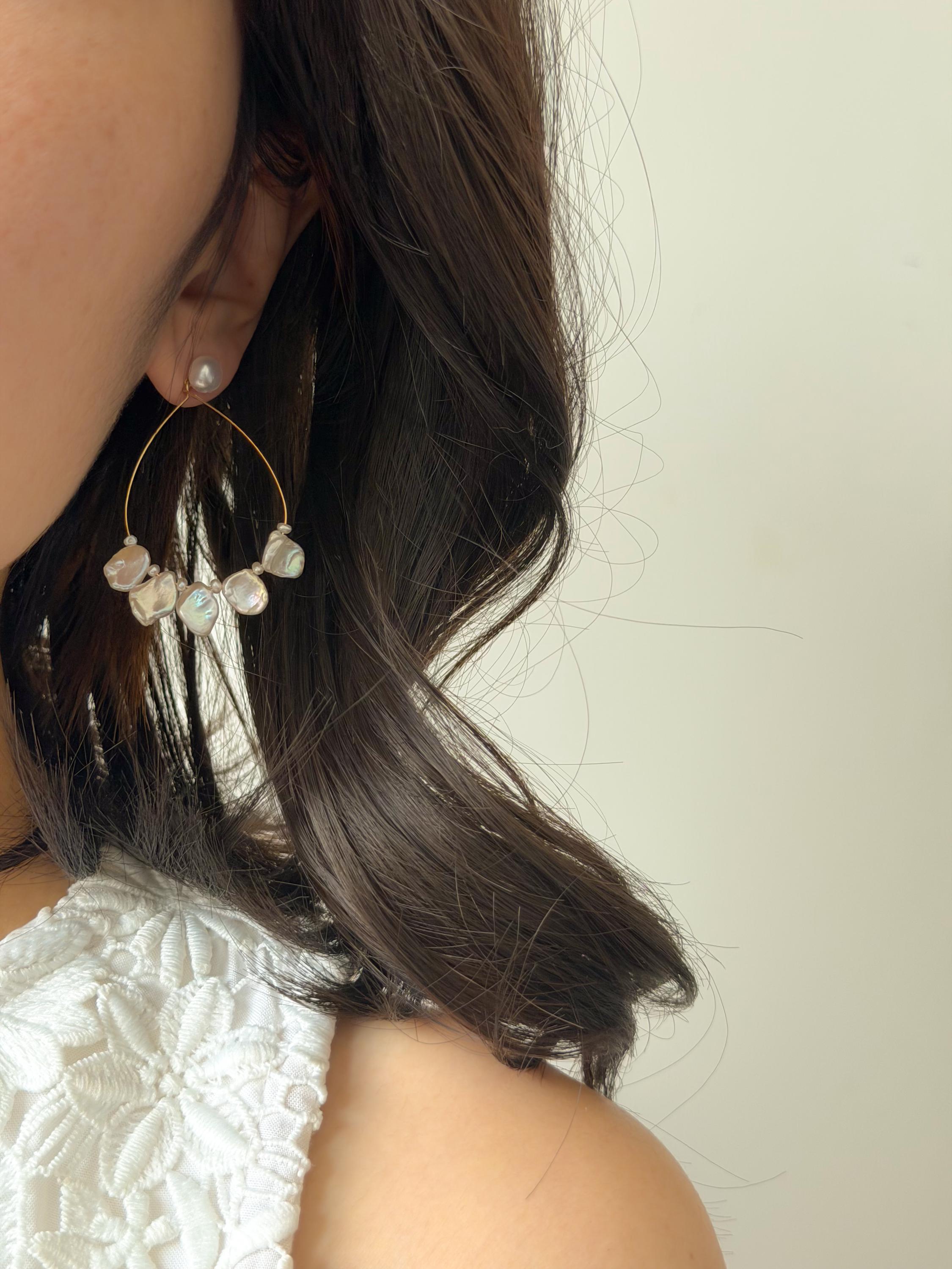 Statement Baroque Keshi Pearl Hoop Beach Earrings – Freshwater Pearls, Gold-Toned Design