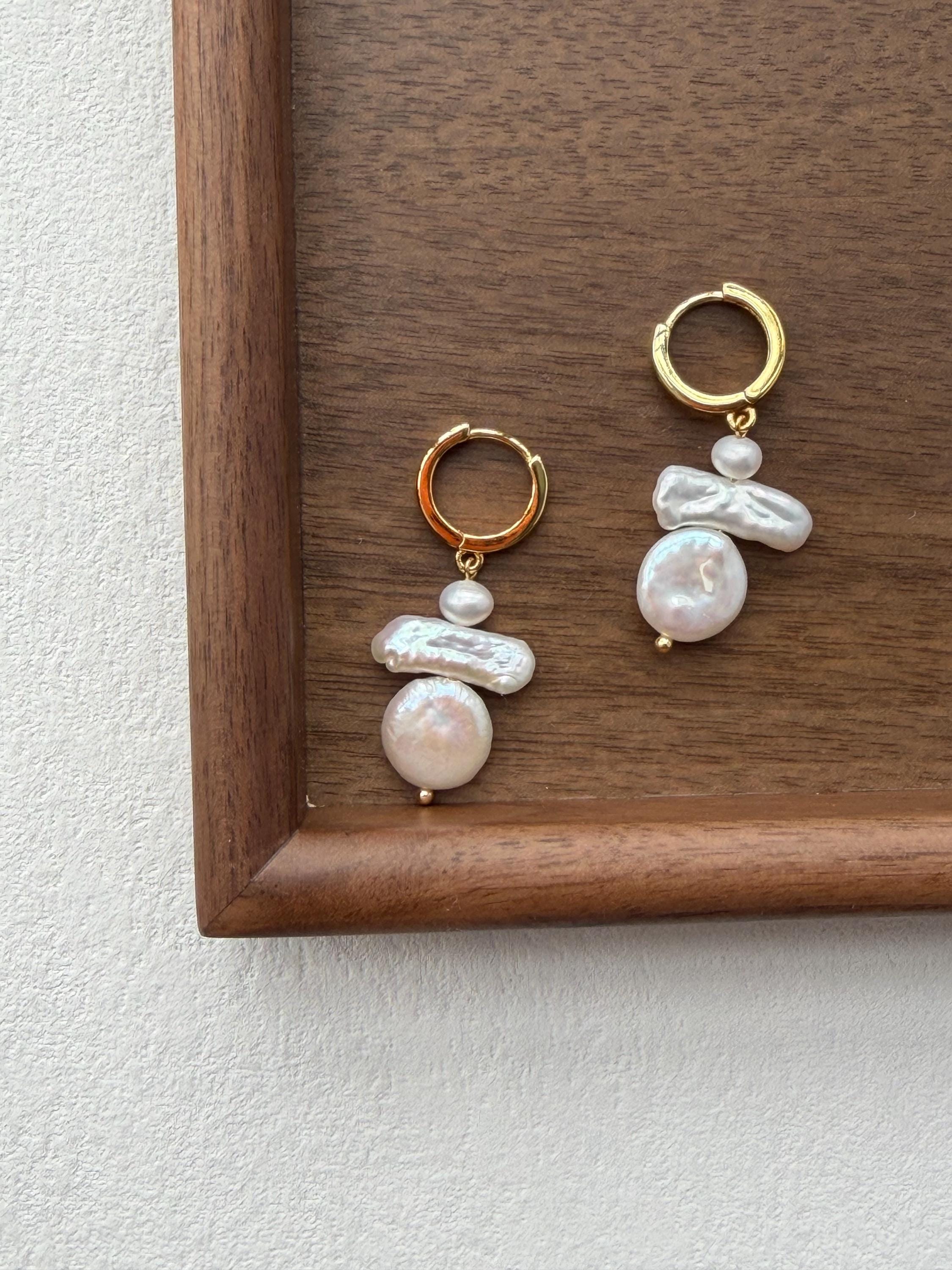 Baroque Freshwater Pearl Drop Earrings, 18K Gold Plated, Modern Pearl Jewelry