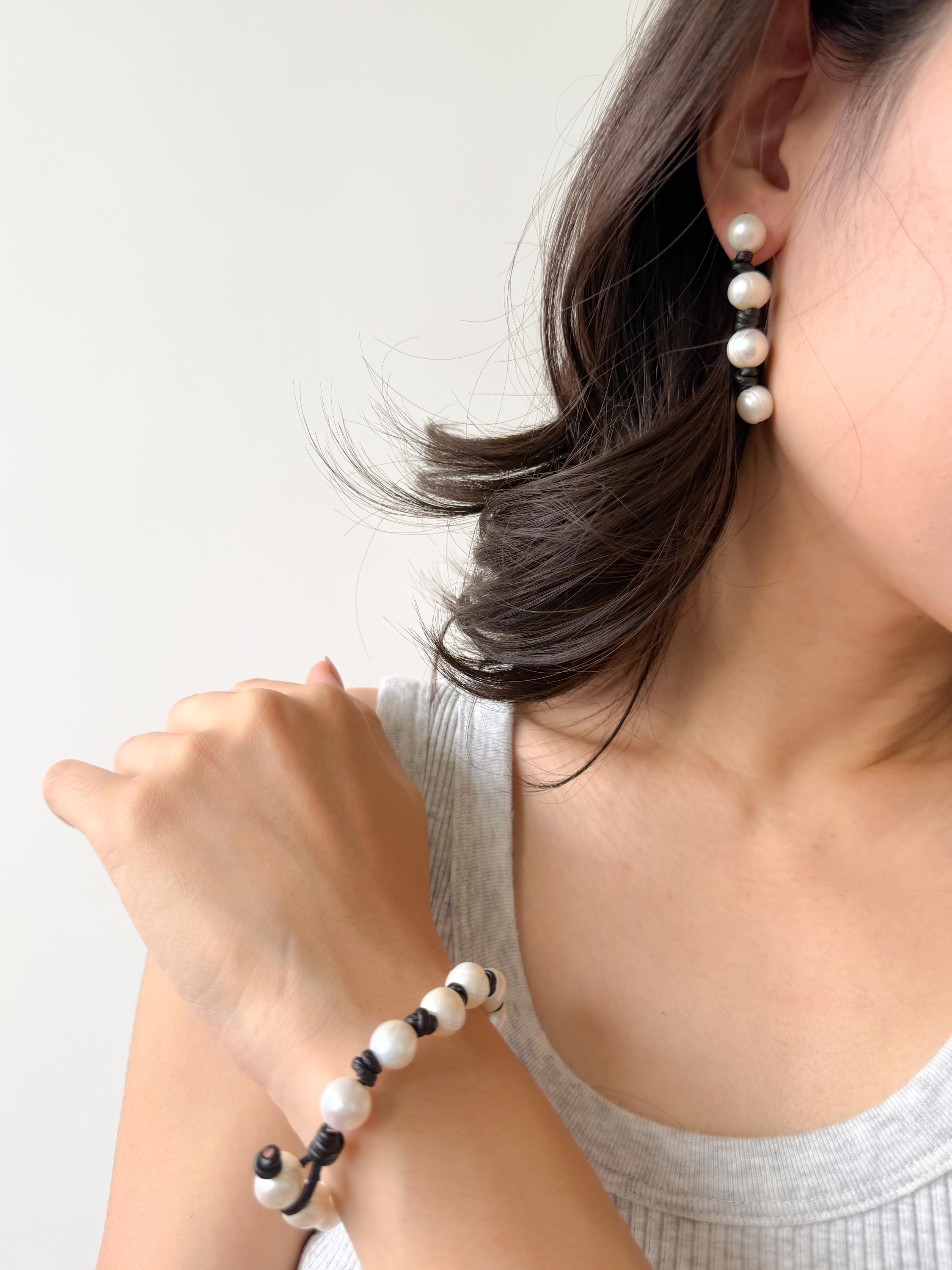 Freshwater Pearl Drop Earrings Black Accent Dangle Earrings Modern