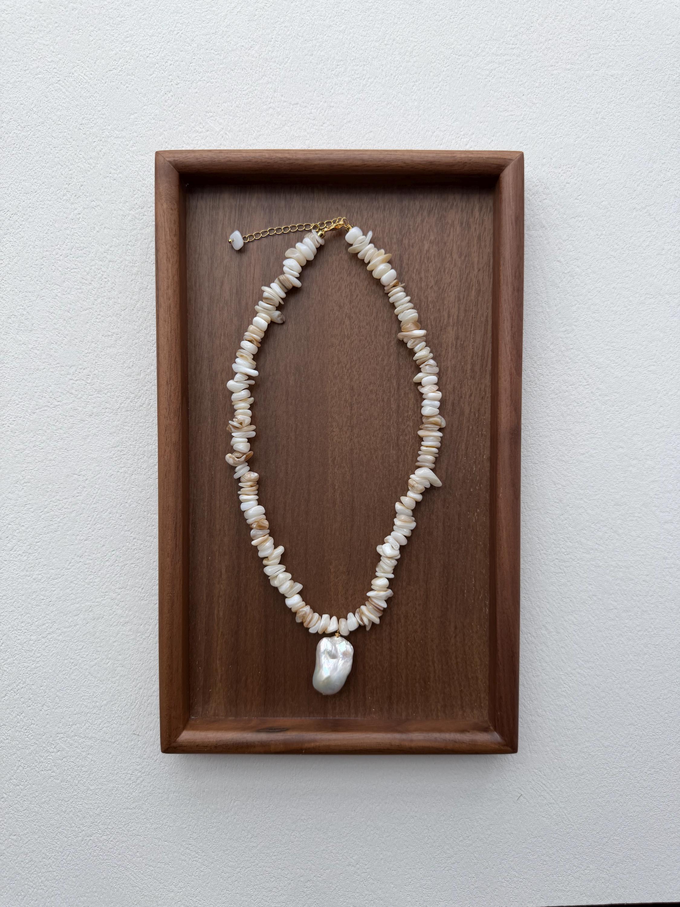 Coastal Baroque Pearl Necklace, Natural Shell Beads, Summer Pendant Jewelry