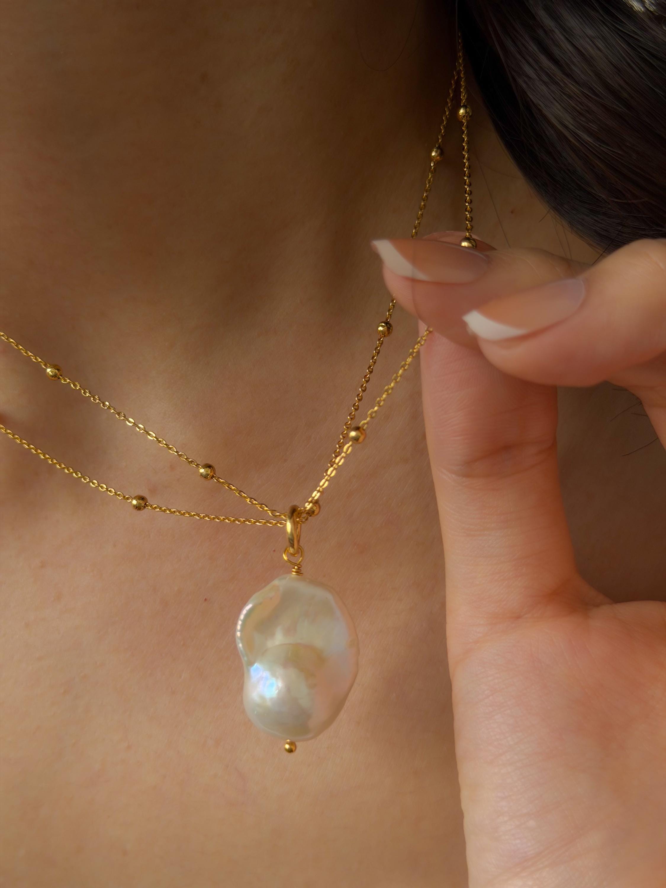 Baroque Pearl Necklace 18K Gold Plated Pendant – Natural, Modern Elegant Gift