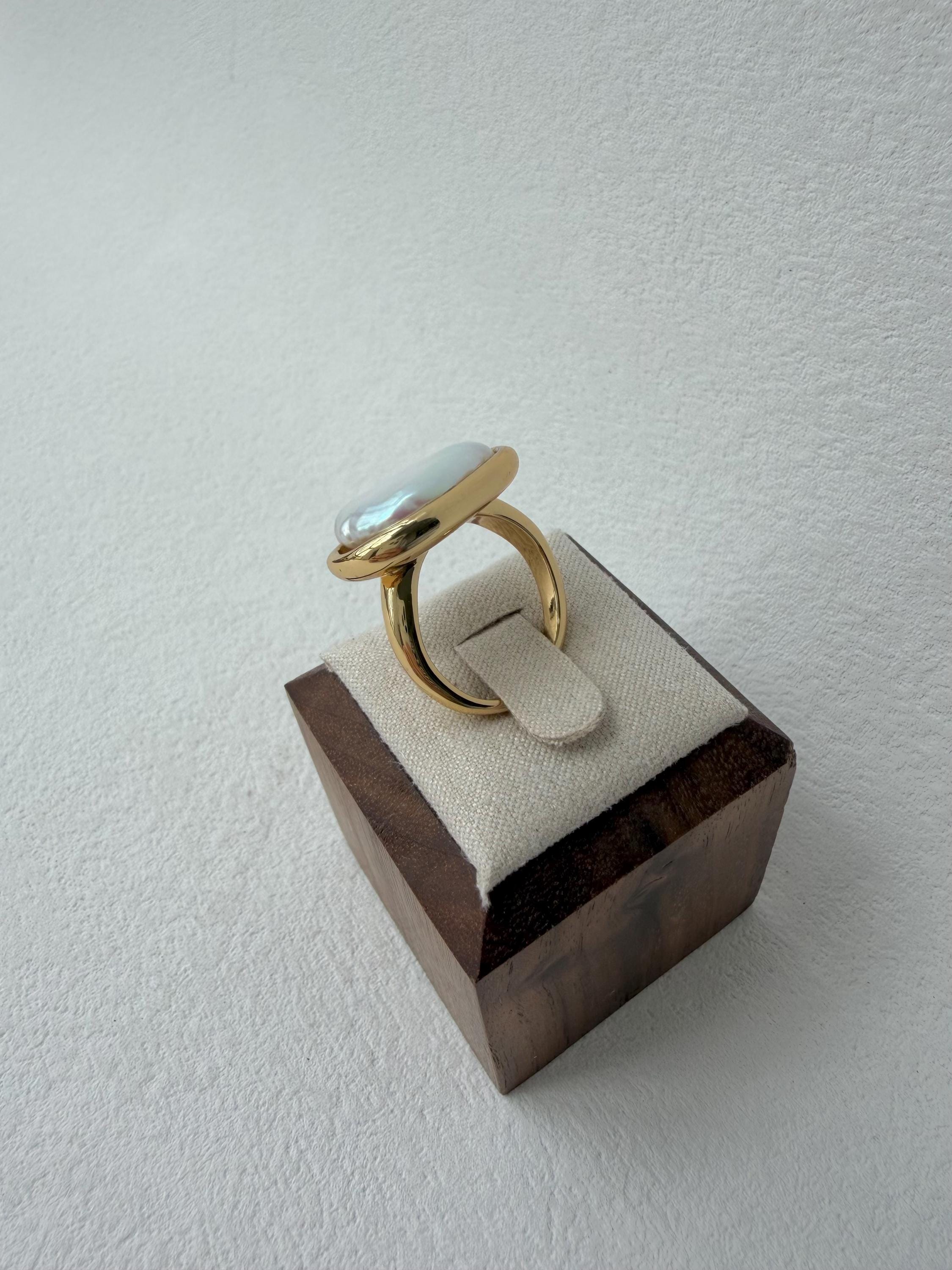 Baroque Keshi Pearl Ring, 18K Gold Plated, Adjustable Statement Ring, Everyday Wear